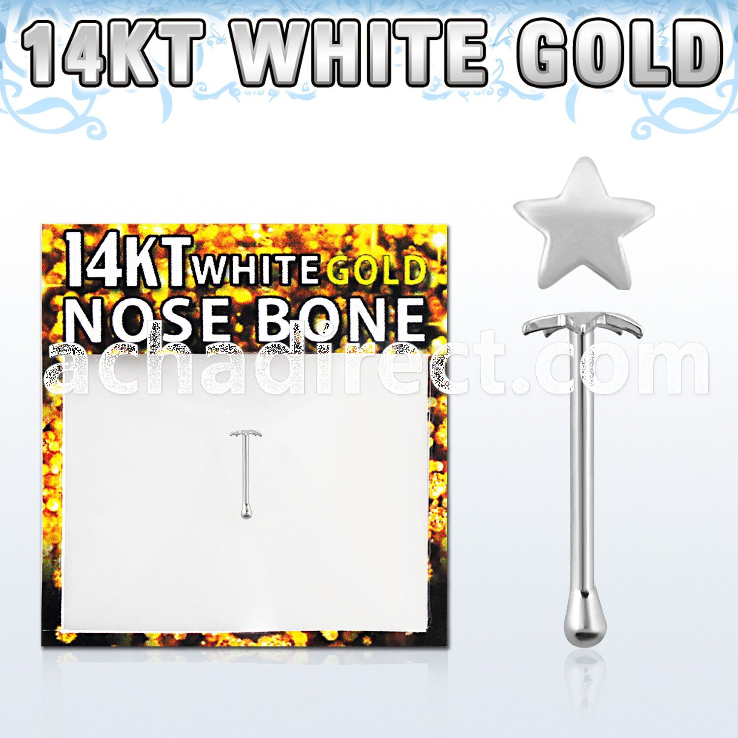 wbst1 14kt white gold nose bone with 2 5mm plain star top