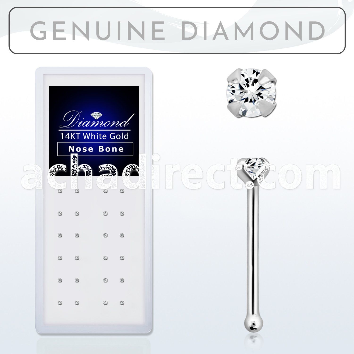 wgnpdb box of 14kt white gold nose bones w prong set diamonds