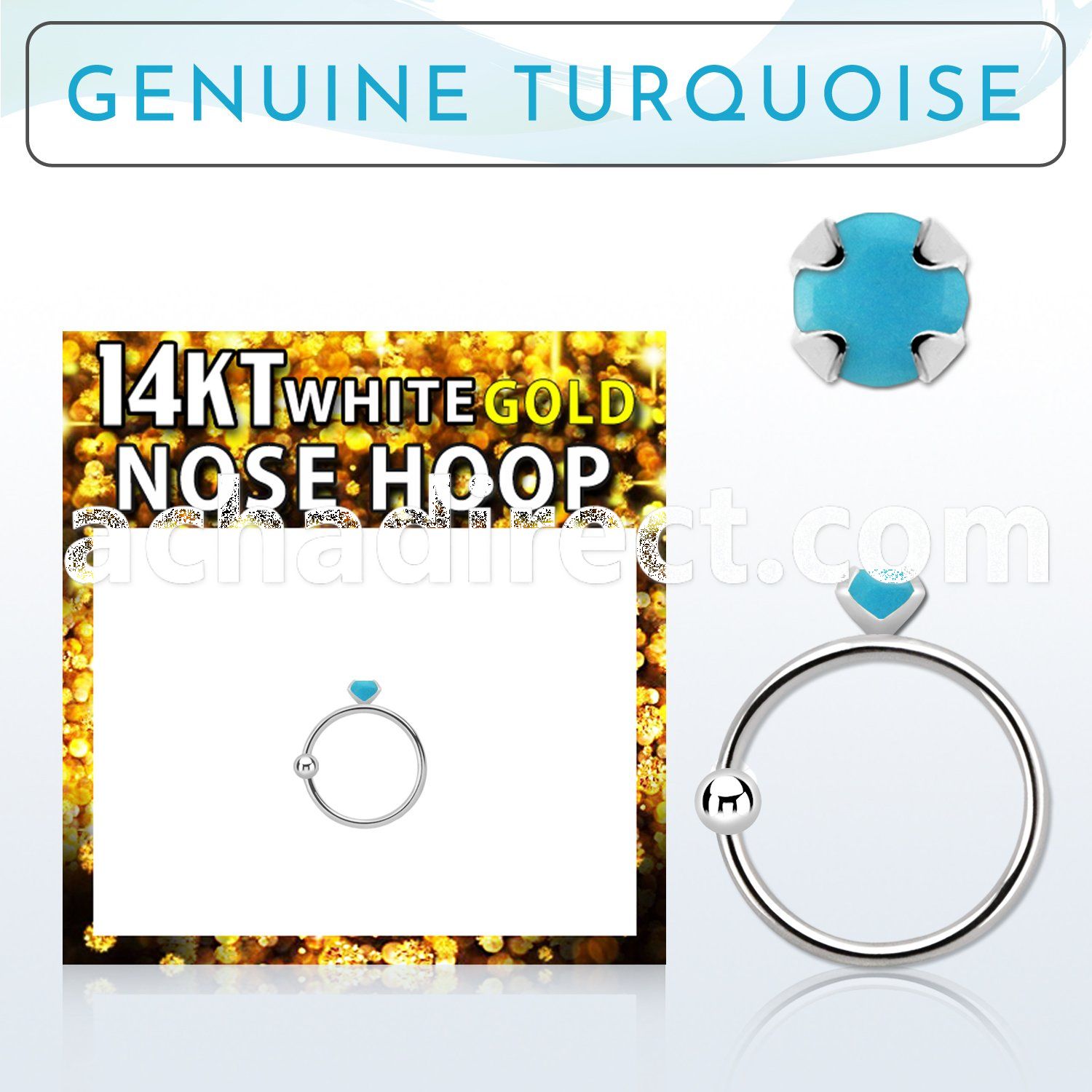 whge7 14kt white gold nose hoop w 2mm prong set turquoise