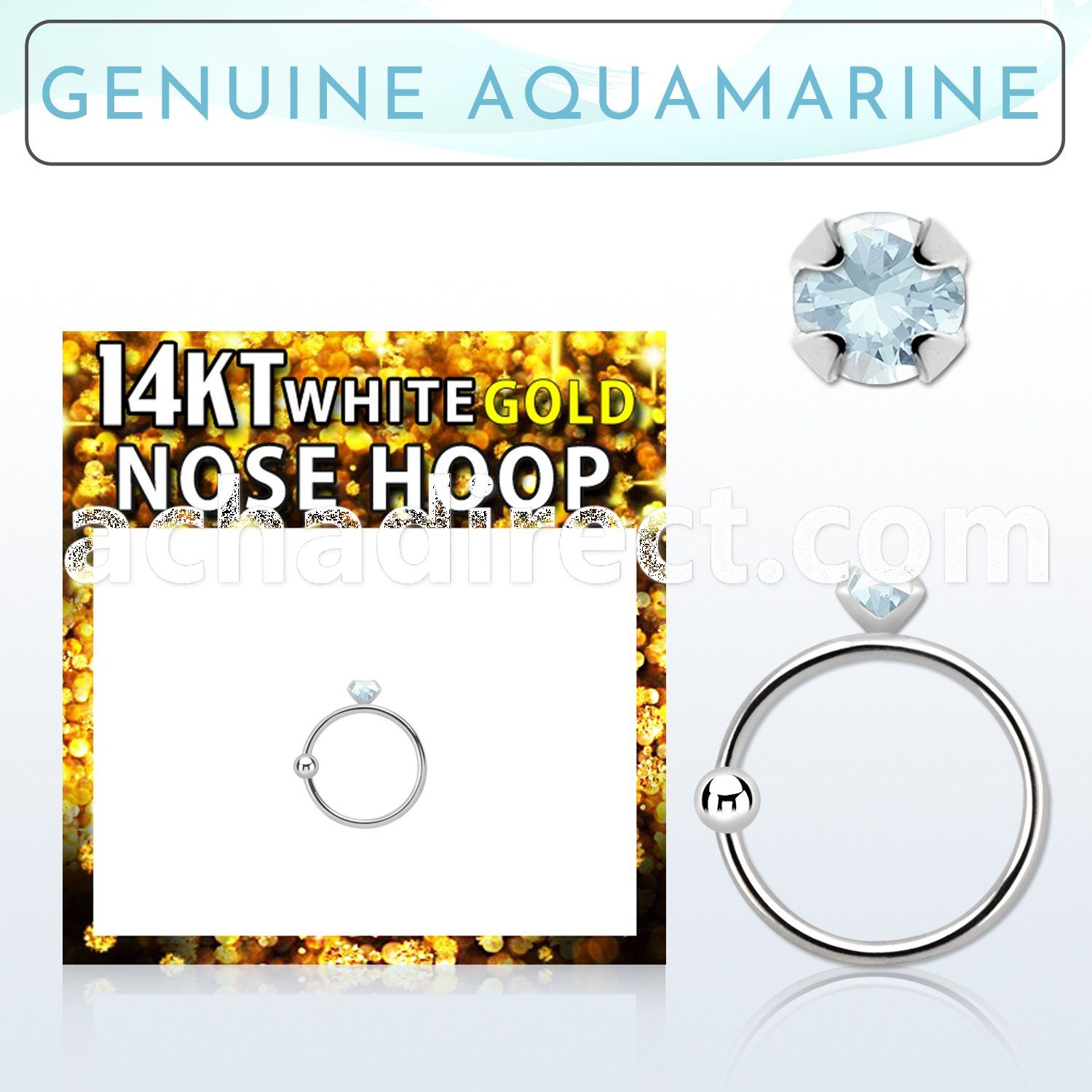 whge8 14kt white gold nose hoop w 2mm prong set aquamarine