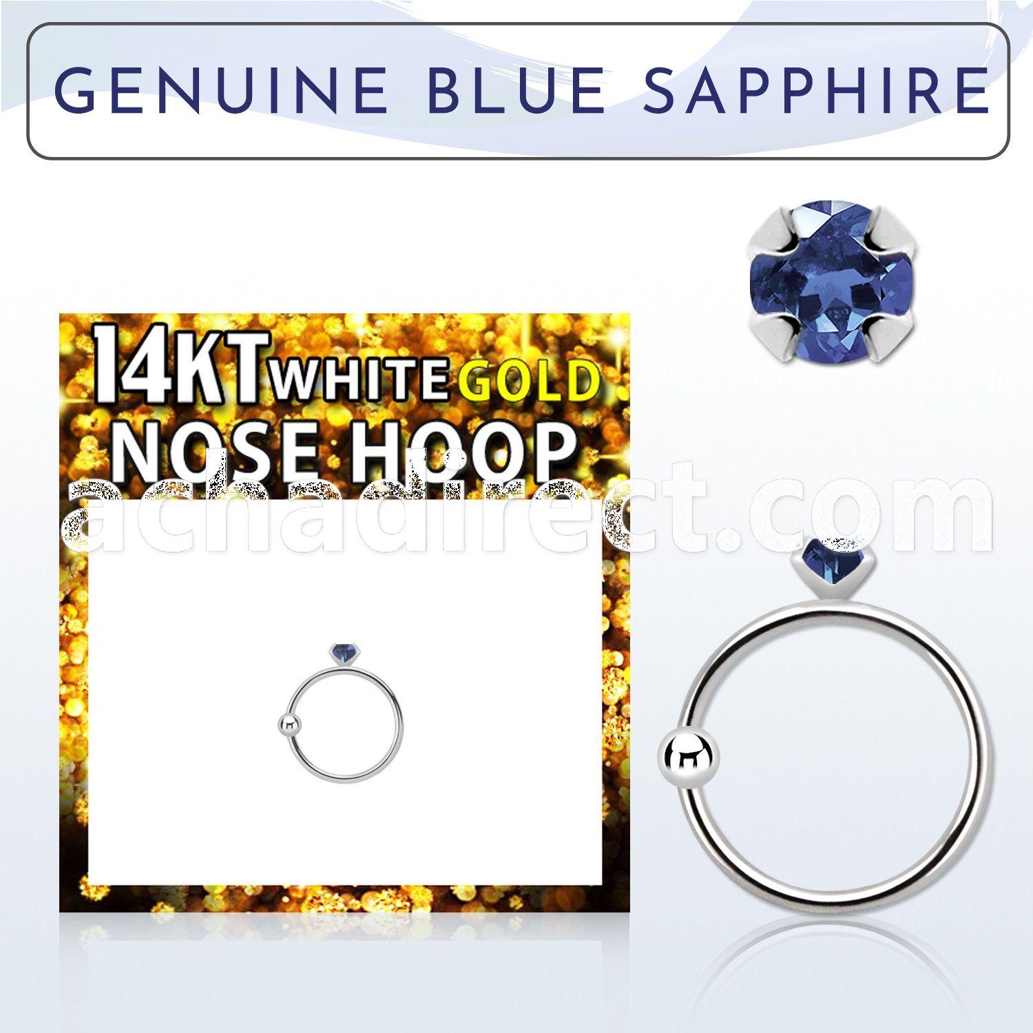 whge9 14kt white gold nose hoop w 2mm prong set blue sapphire