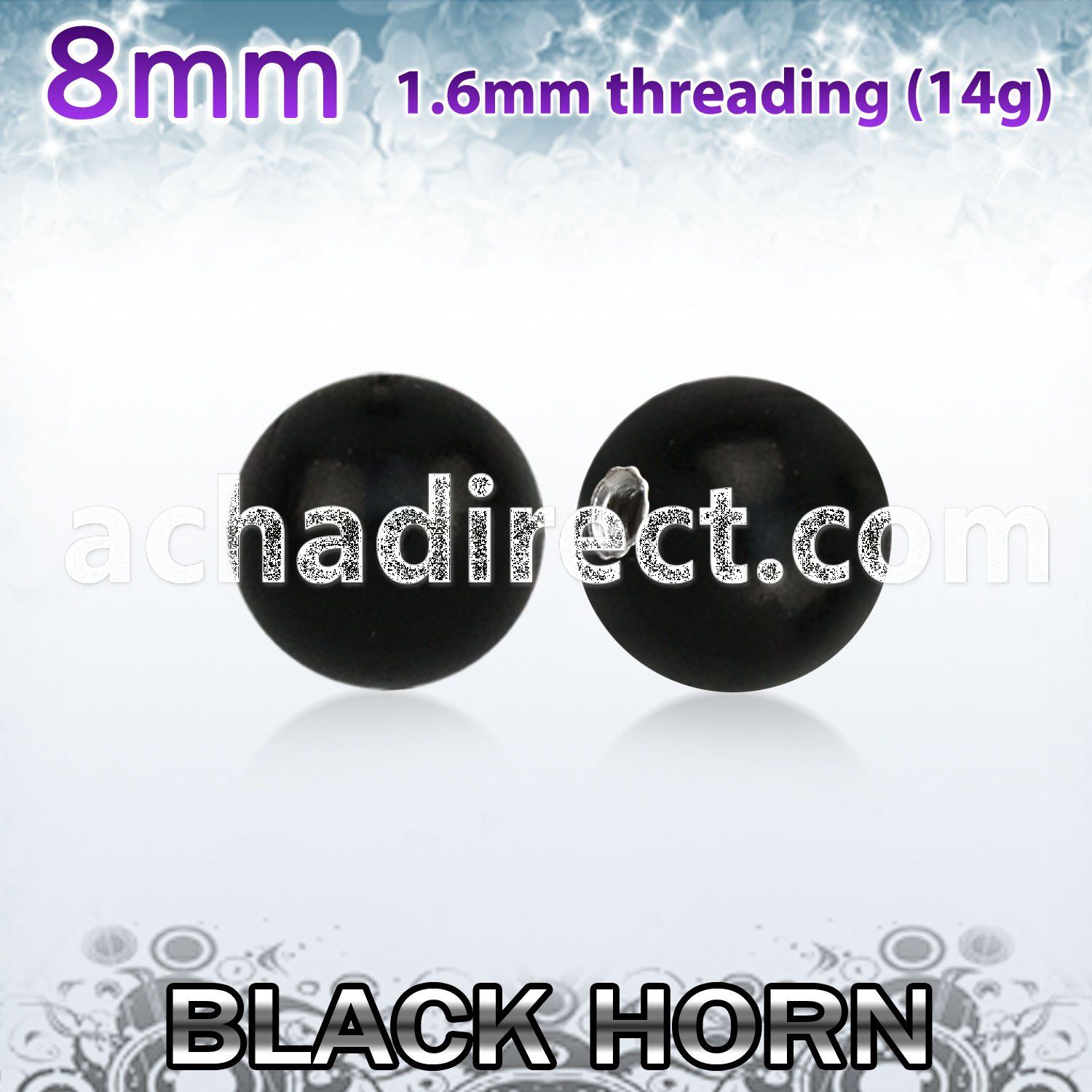 wkball8 8mm black horn ball with a 316l steel 1.6mm threading