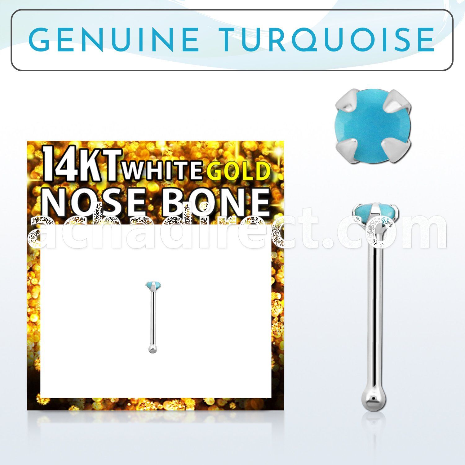 wnbge7 14kt white gold nose bones w 2mm prong set turquoise