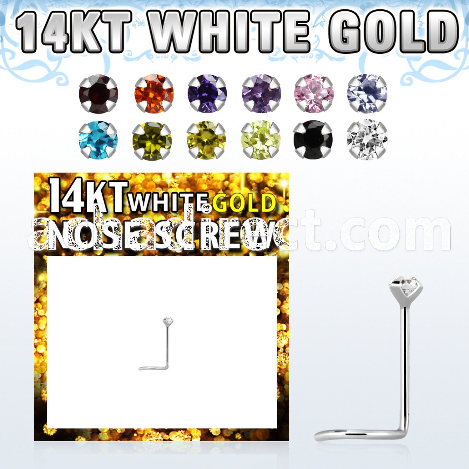 wsczm1 14kt white gold nose screw w a 1.5mm round cz stone