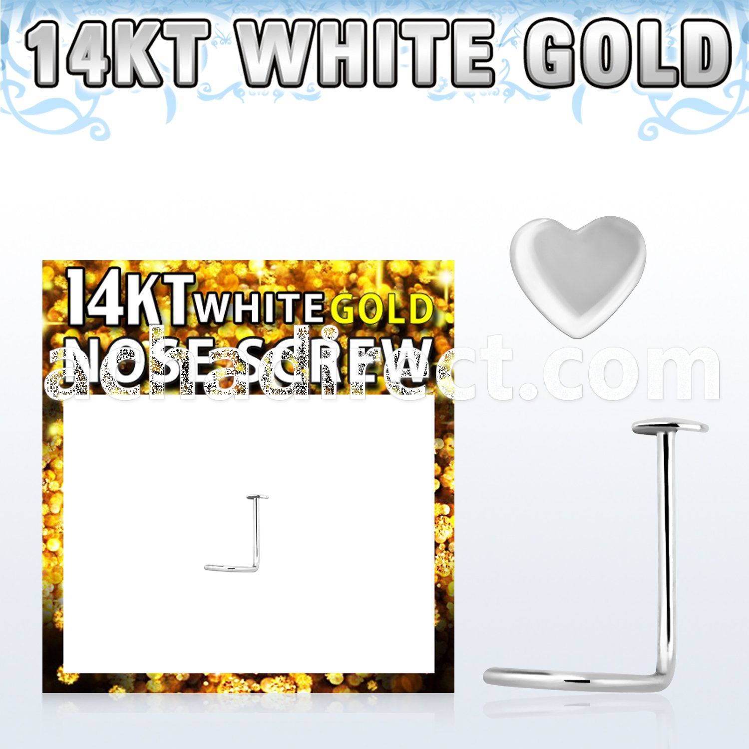 wsht 14kt white nose screw w a 2 5mm heart shaped top