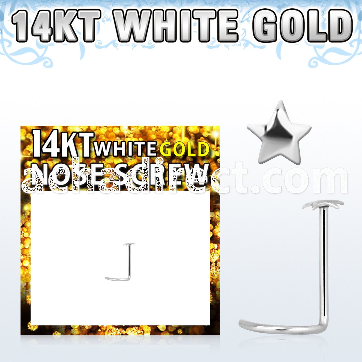 wsst 14kt white nose screw w a 2 5mm star shaped top