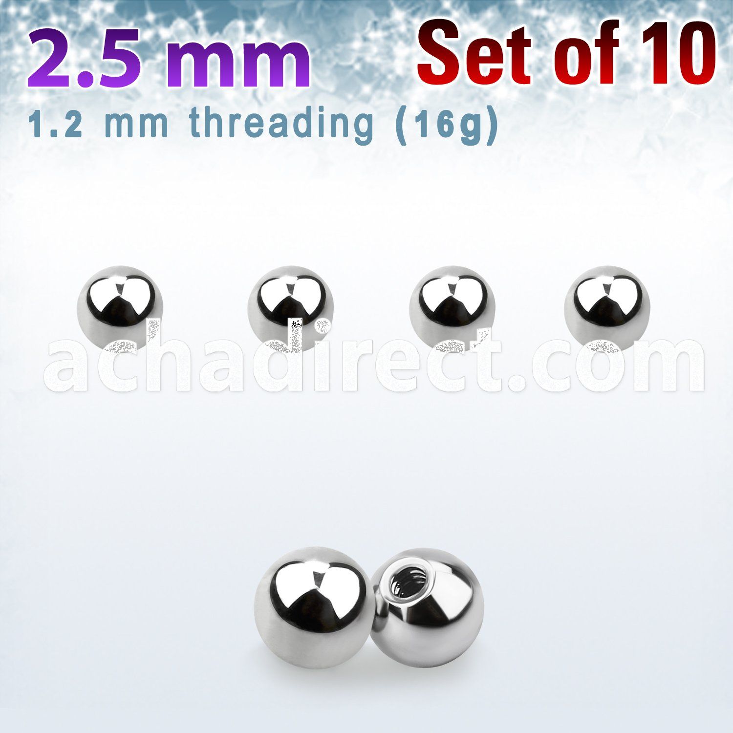 xbal25 pack of 2 5mm high polished surgical steel balls