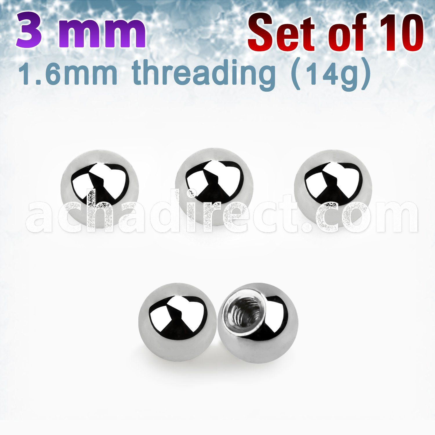 xbal3g pack of 3mm high polished surgical steel balls