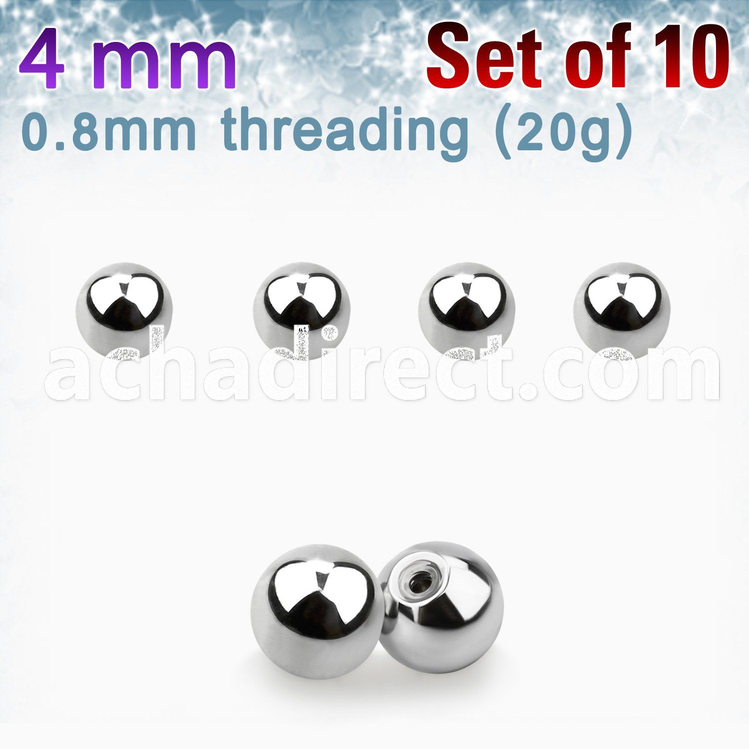 xbal4xs 4mm high polished surgical steel balls threading 0 8mm