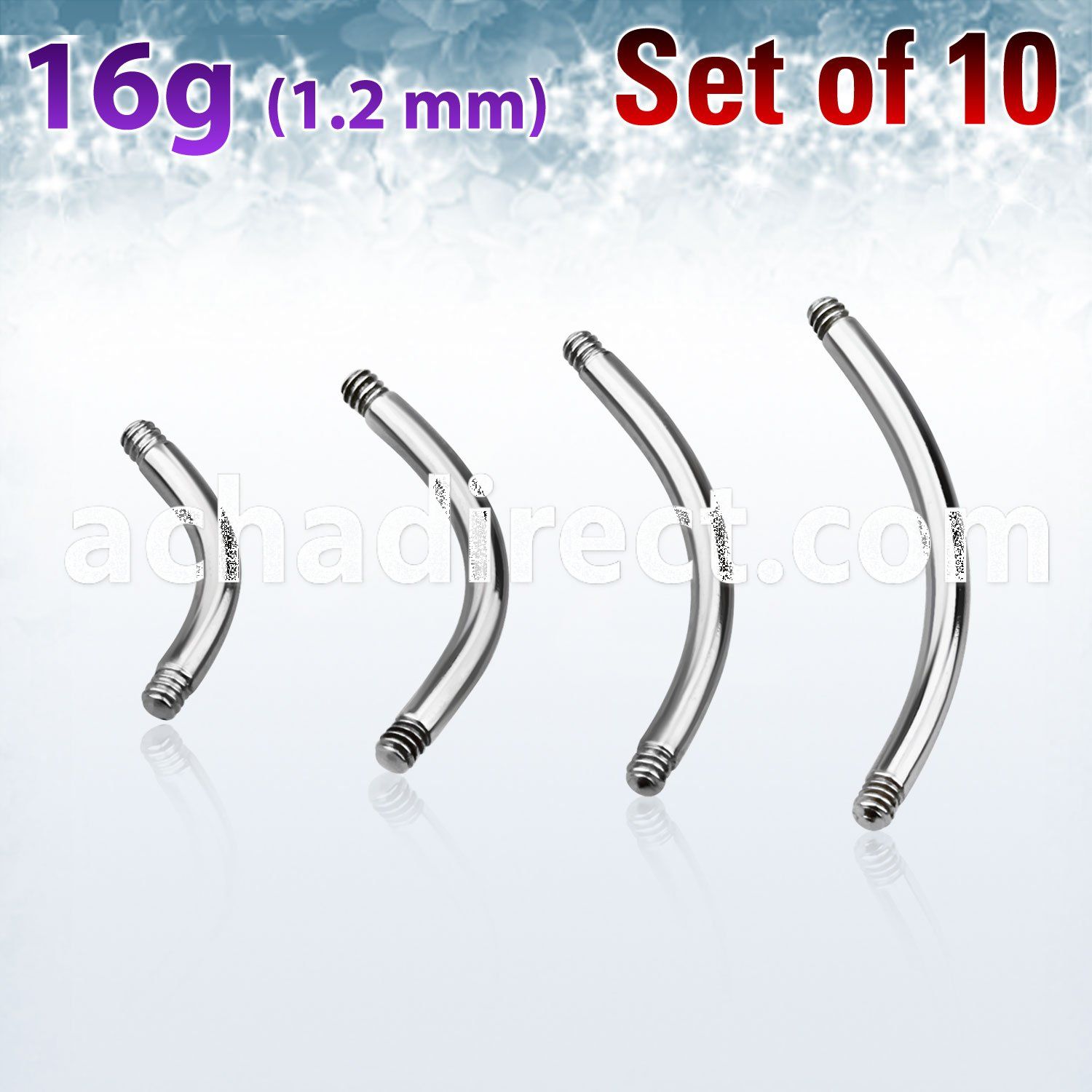 xbn16g pack of 316l steel eyebrow banana post threading 1 2mm