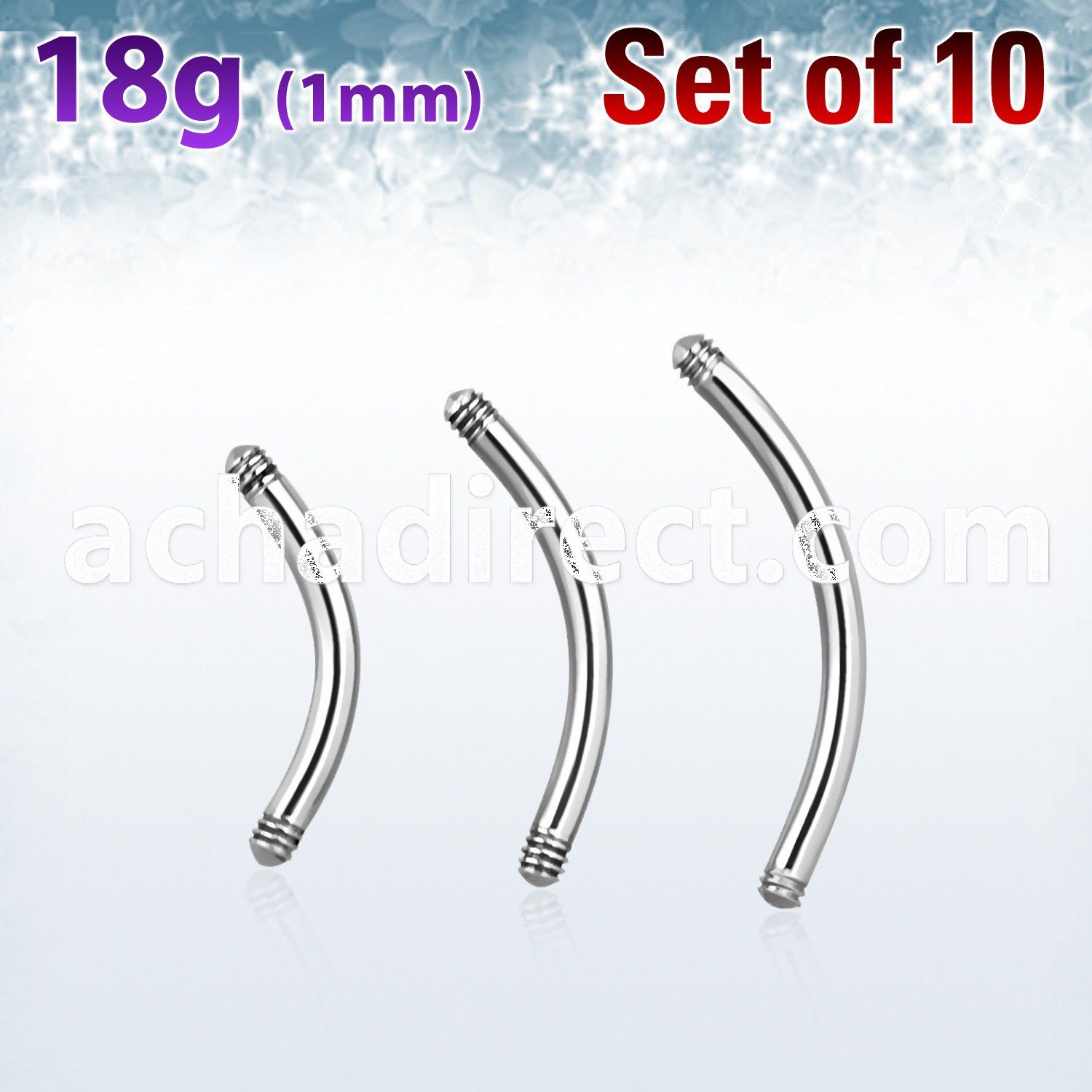 xbn18g pack of 316l steel eyebrow banana posts