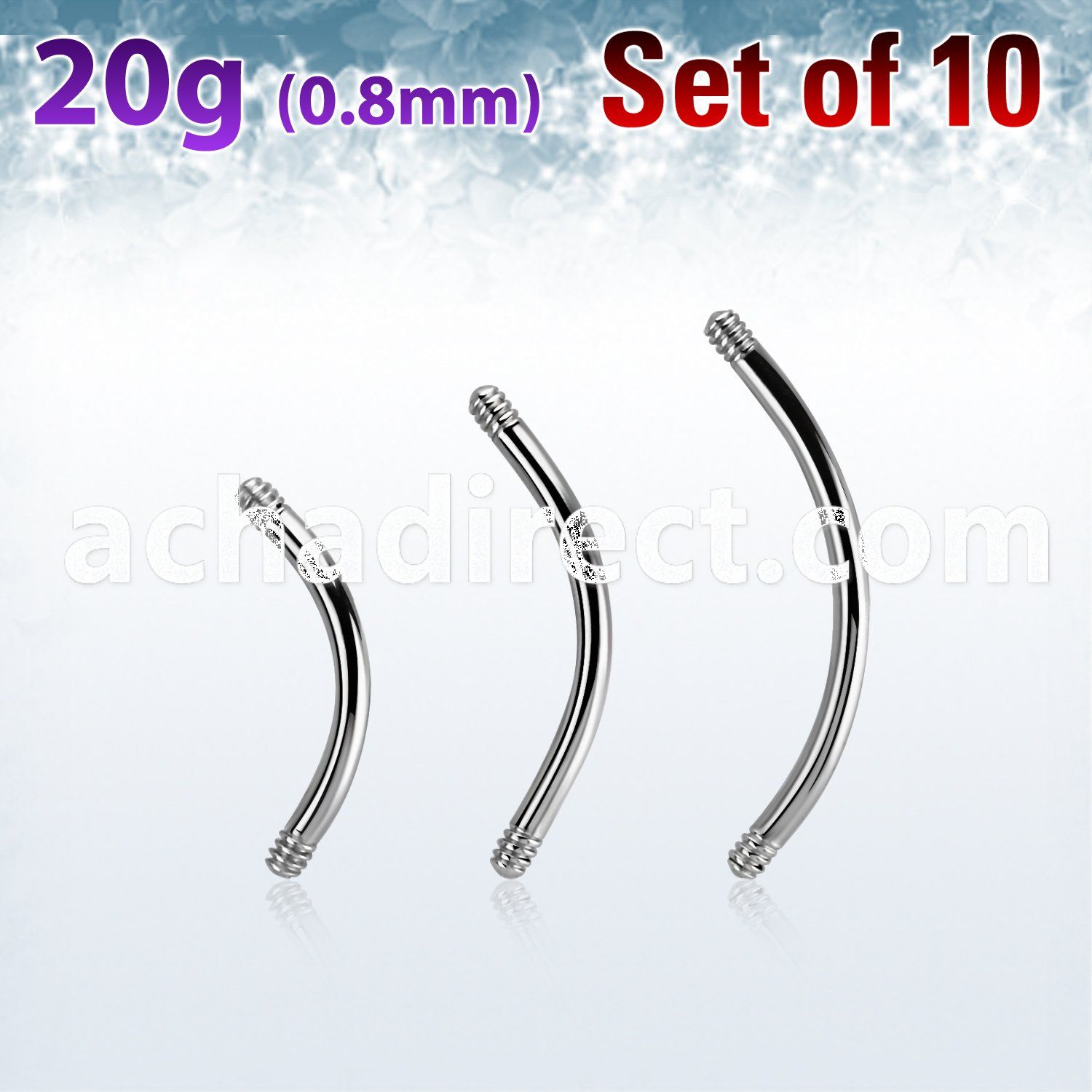 xbn20g set w 316l steel eyebrow banana posts w 0.8mm threading