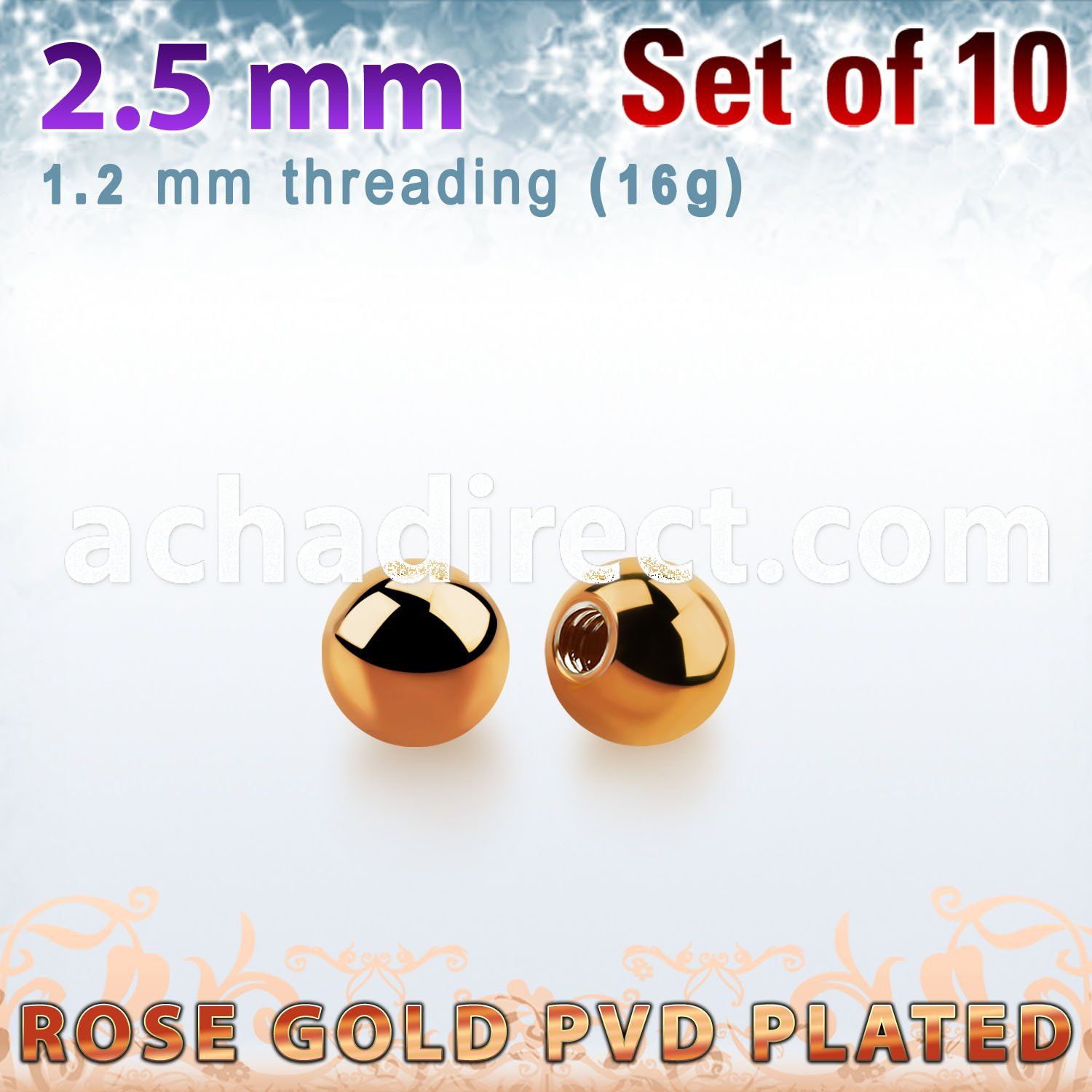 xbtt25 set of 2.5mm rose gold plated steel balls thread 1.2mm