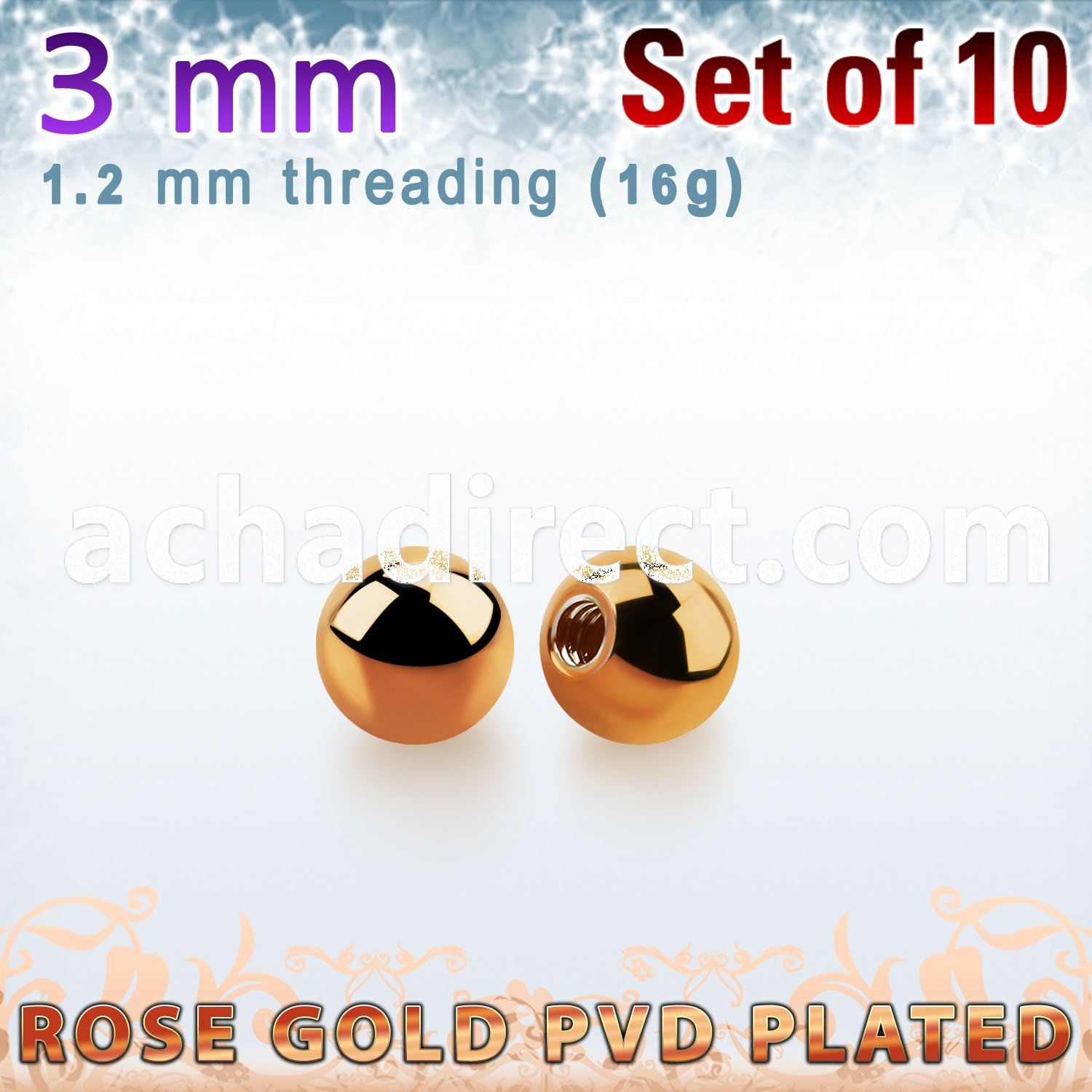 xbtt3s set of 3mm rose gold plated steel balls thread 1.2mm