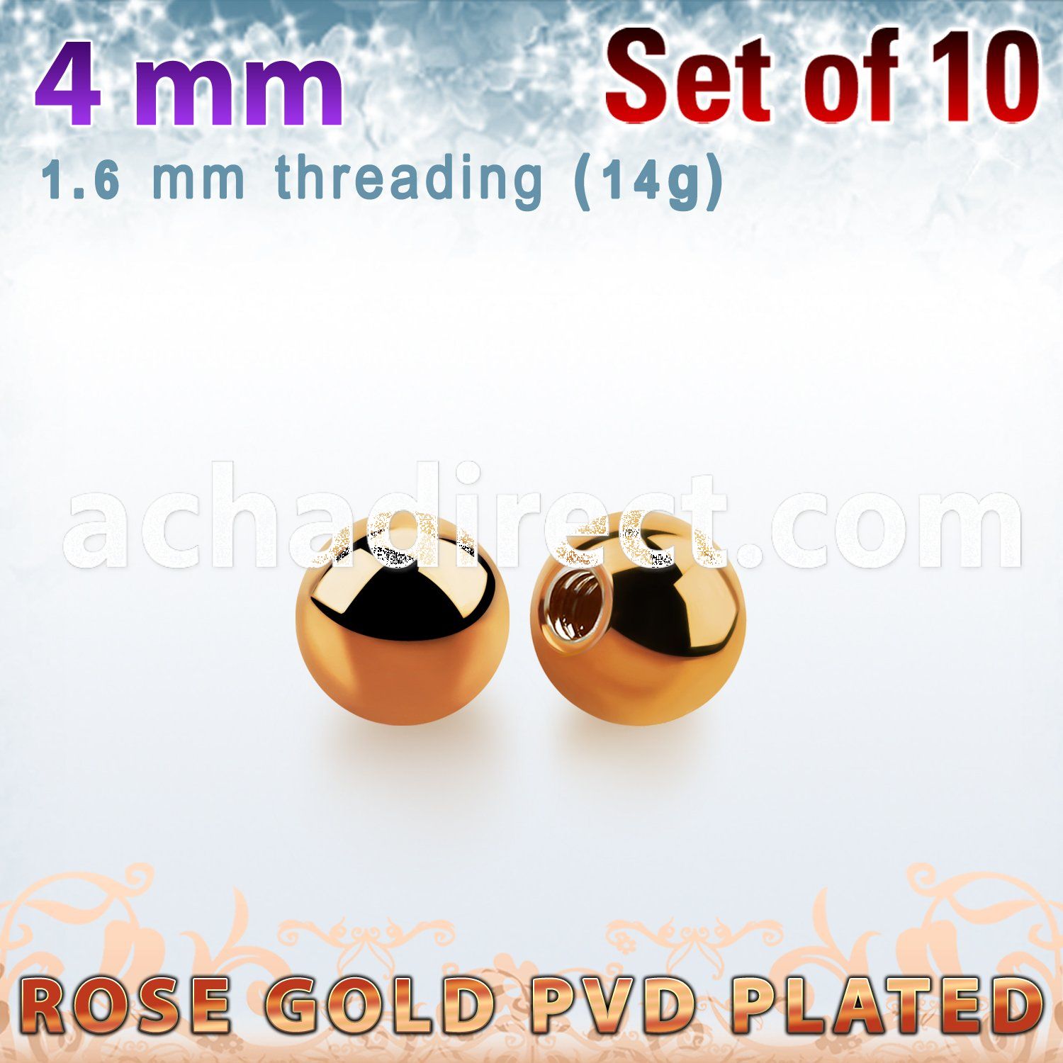 xbtt4g set of 4mm rose gold plated steel balls thread 1.6mm