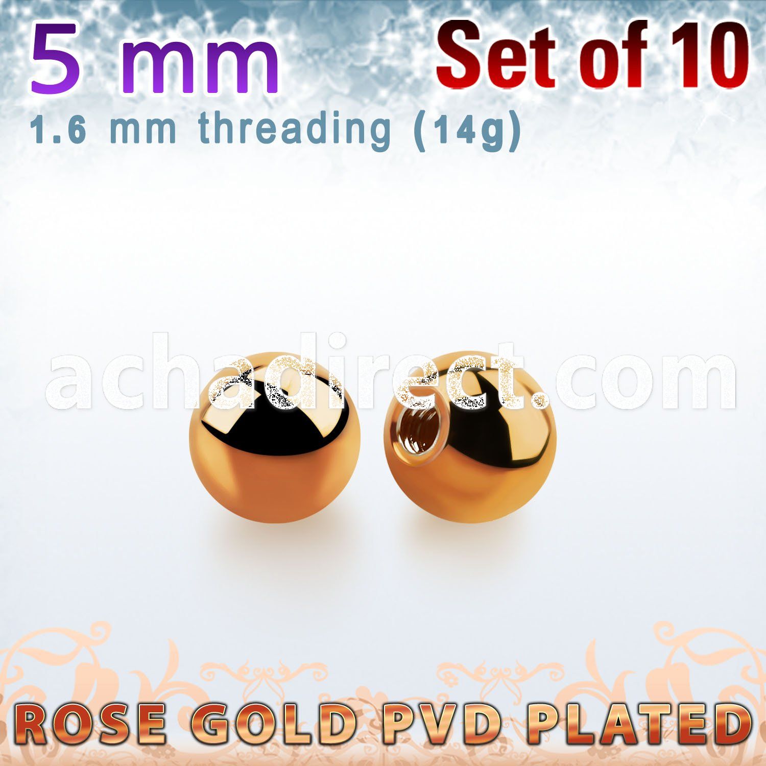 xbtt5g set of 5mm rose gold plated steel balls thread 1.6mm