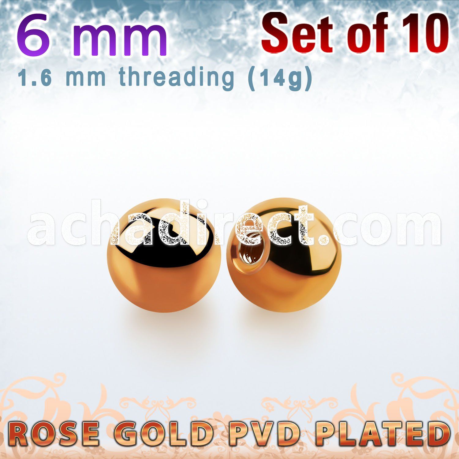 xbtt6g set of 6mm rose gold plated steel balls thread 1.6mm