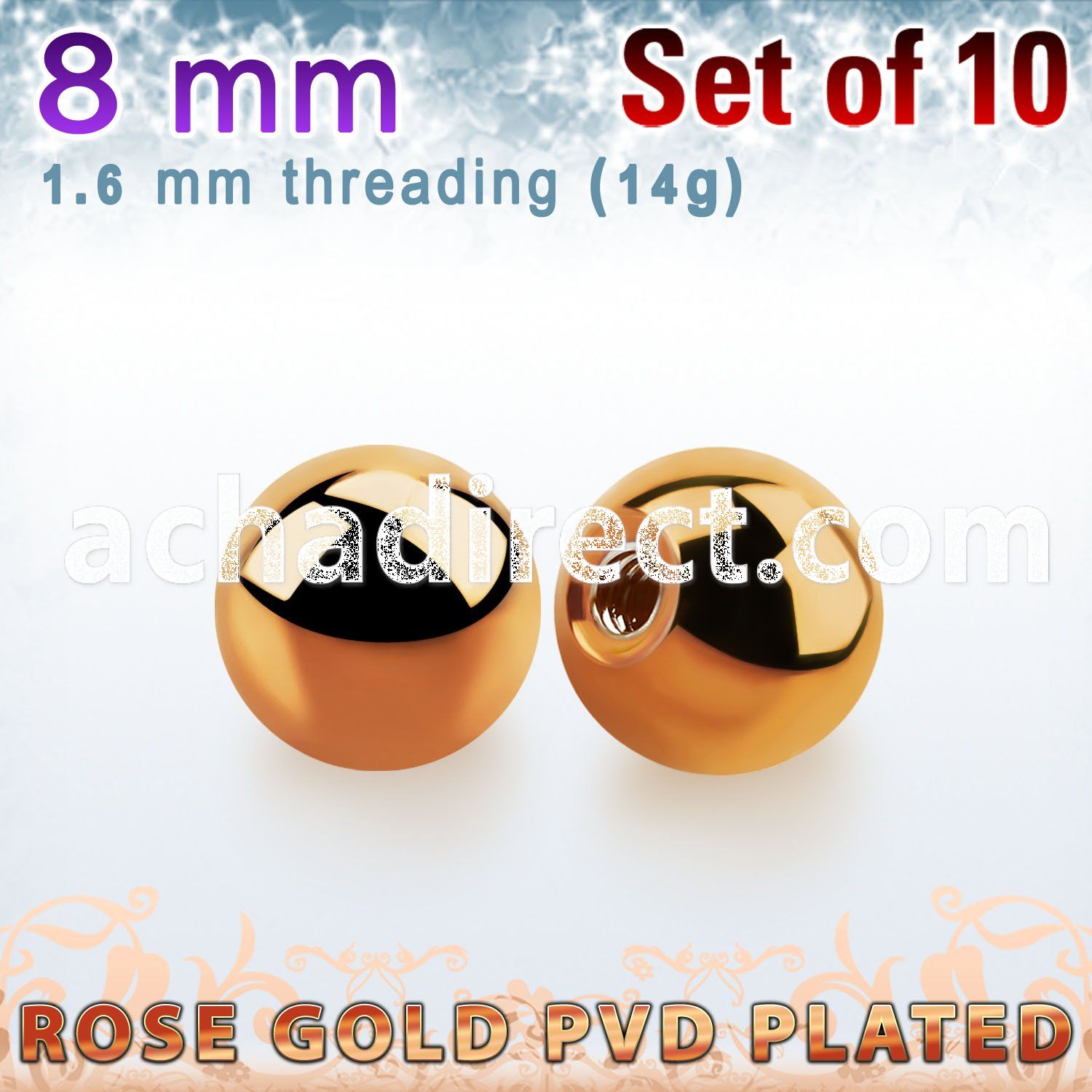 xbtt8g set of 8mm rose gold plated steel balls thread 1.6mm