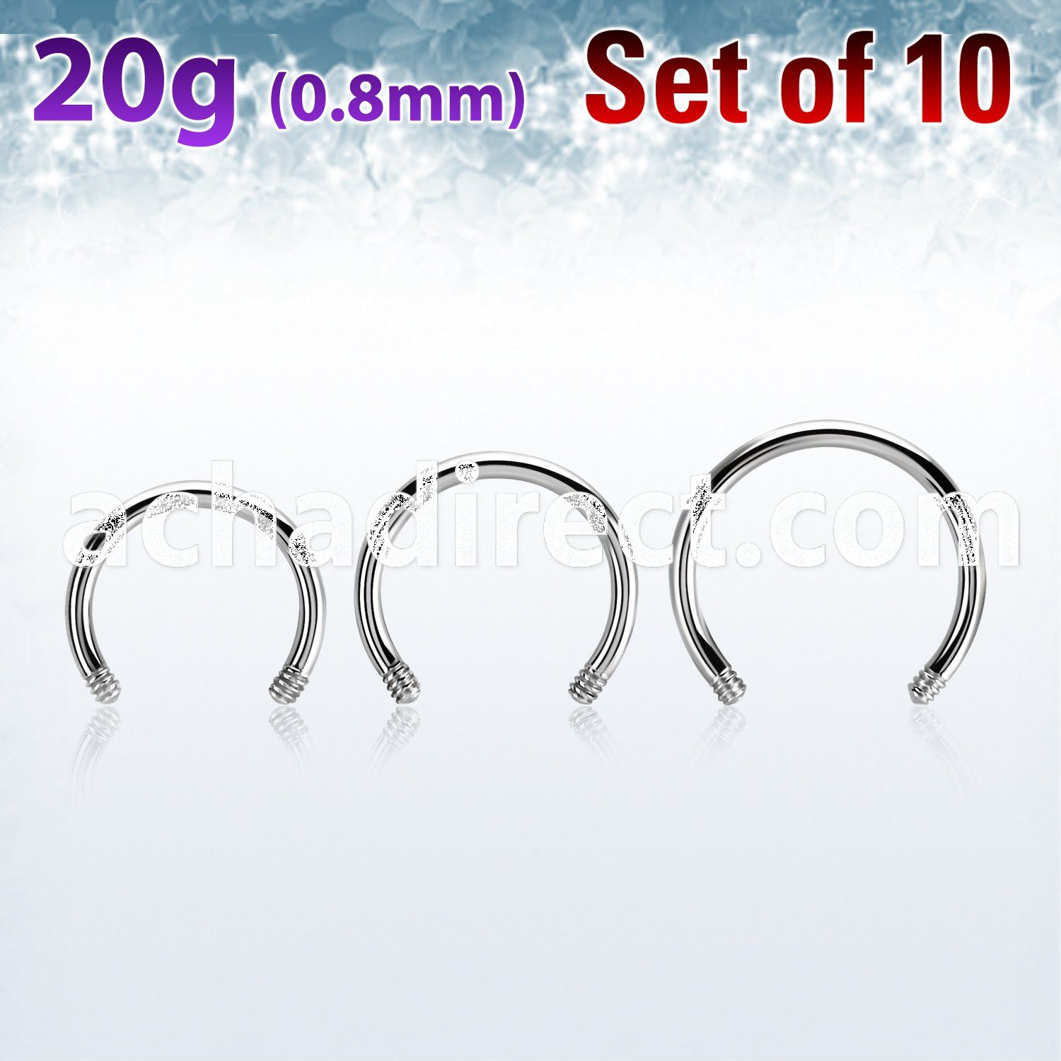 xcb20g set w 316l steel circular barbell post w 0.8mm threading
