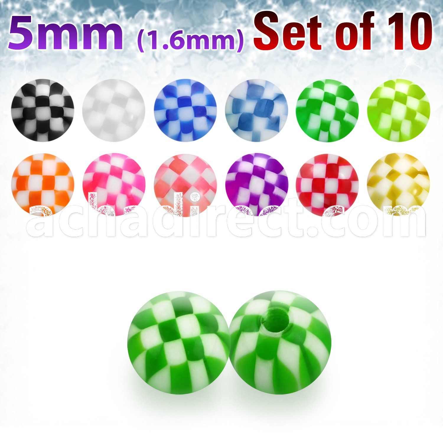 xckbal5 pack of 10 pcs of 5mm acrylic checkered balls