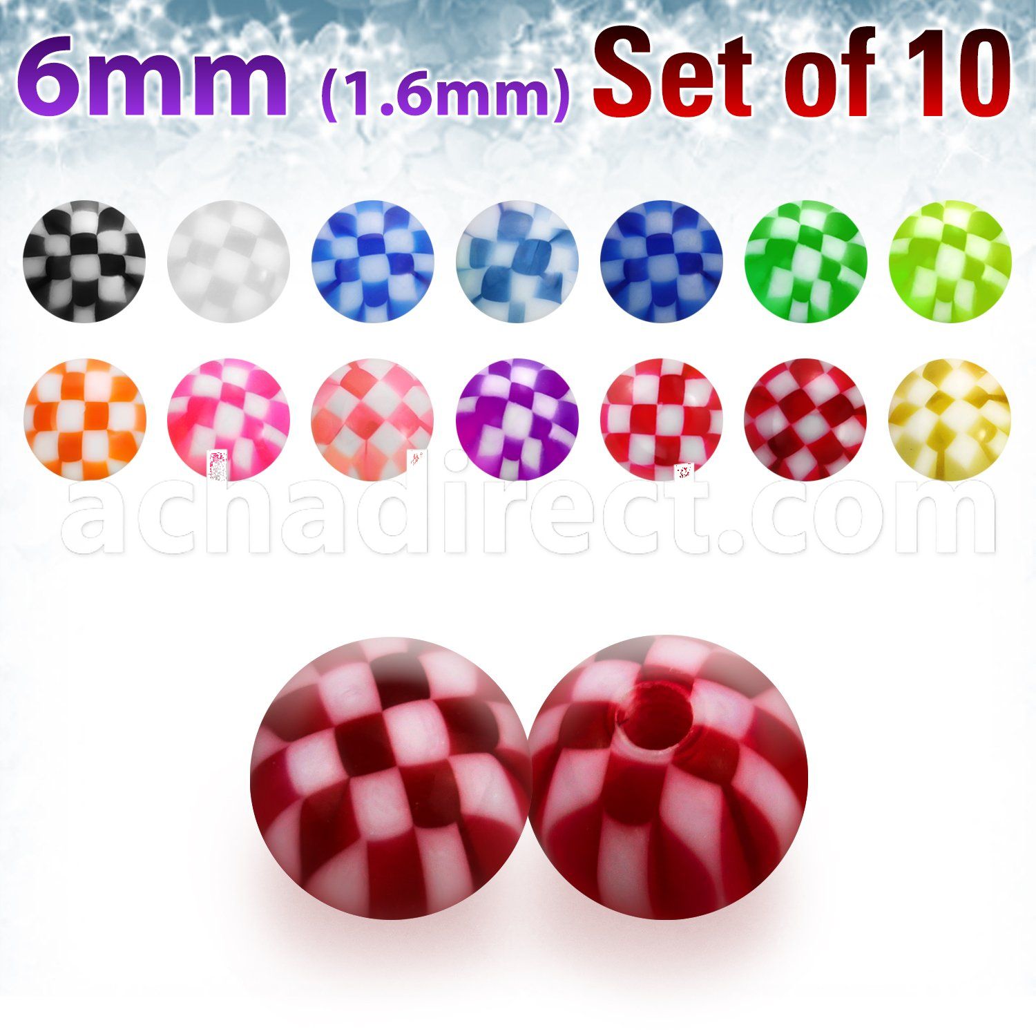 xckbal6 pack of 10 pcs of 6mm acrylic checkered balls