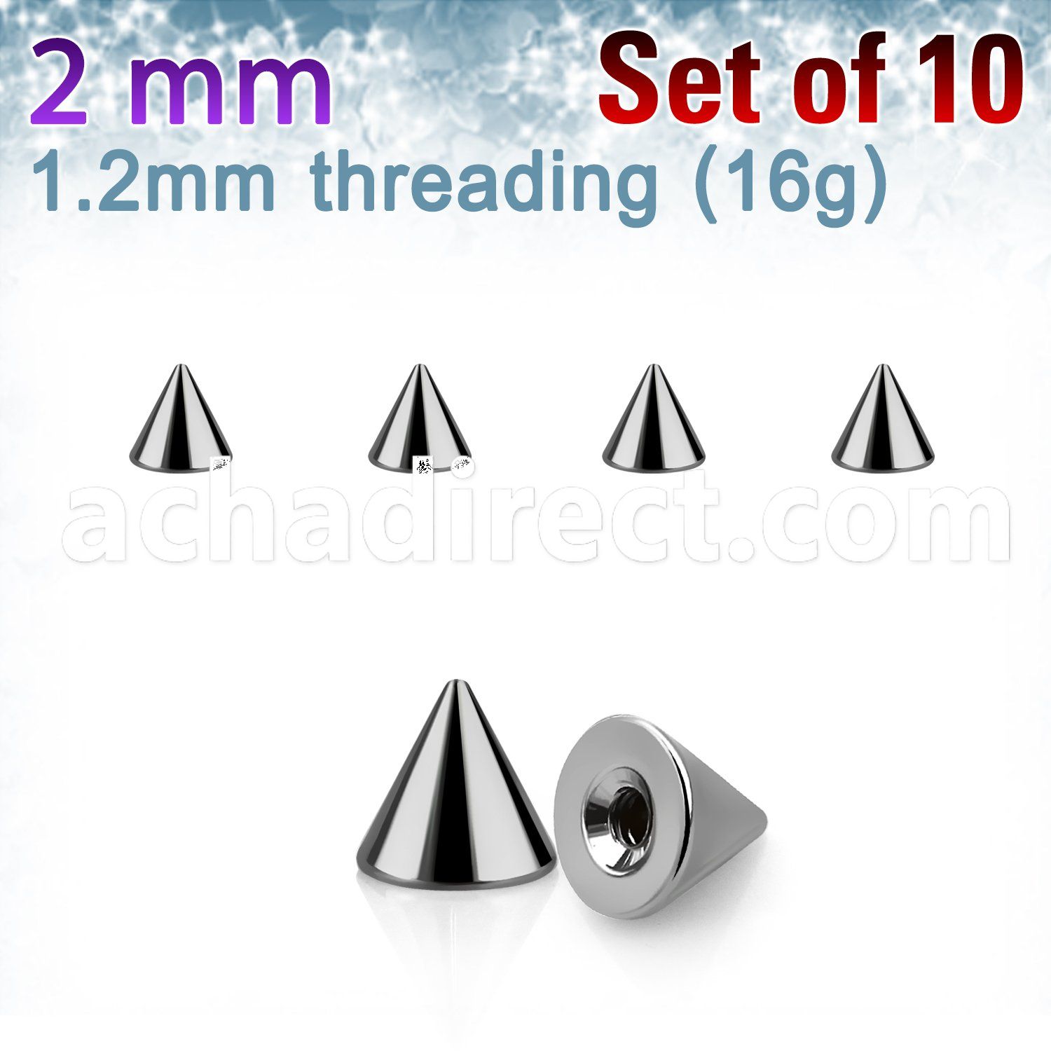 xcon2 pack of 10 pcs of 2mm high polished 316l steel cones