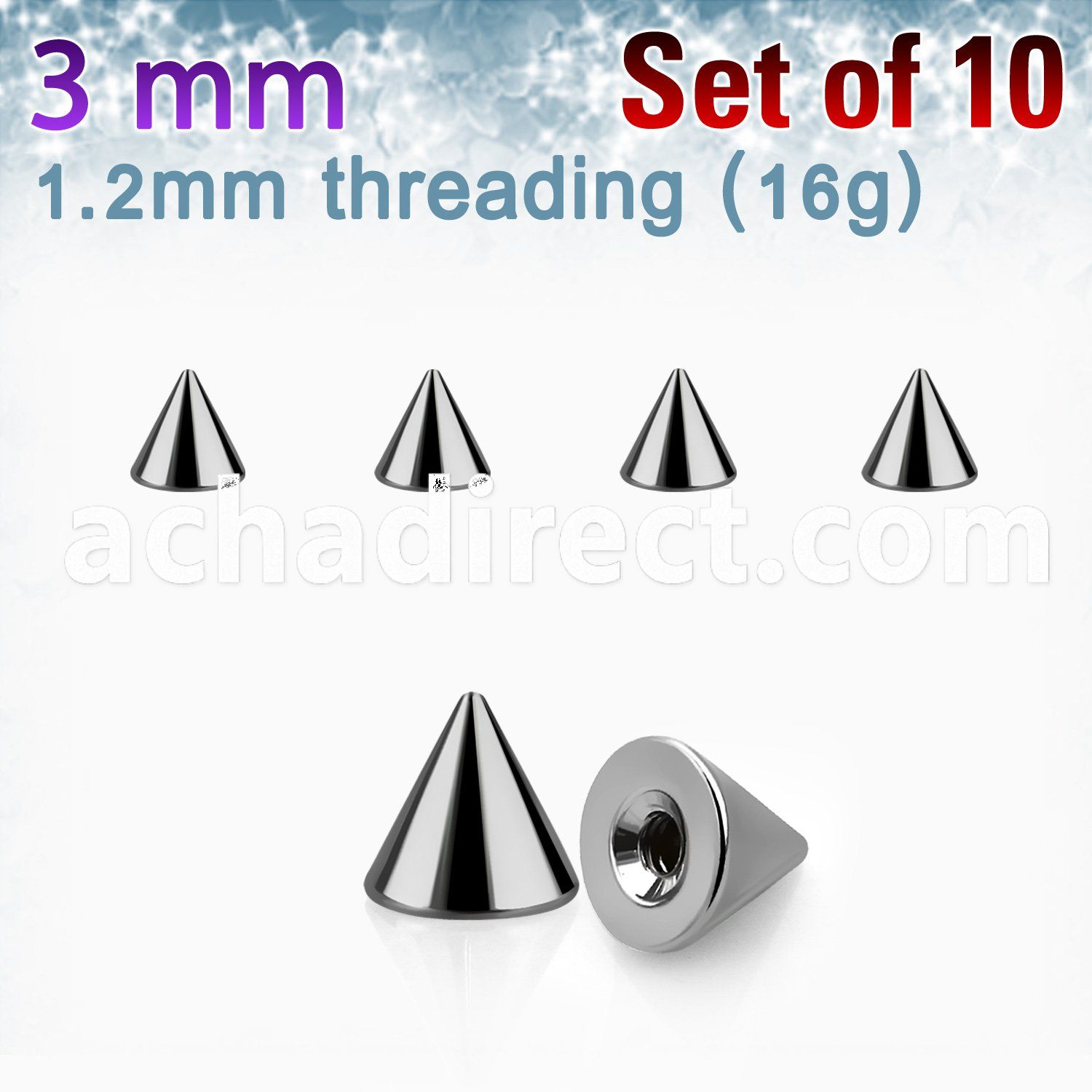 xcon3 pack of 10 pcs of 3mm high polished 316l steel cones