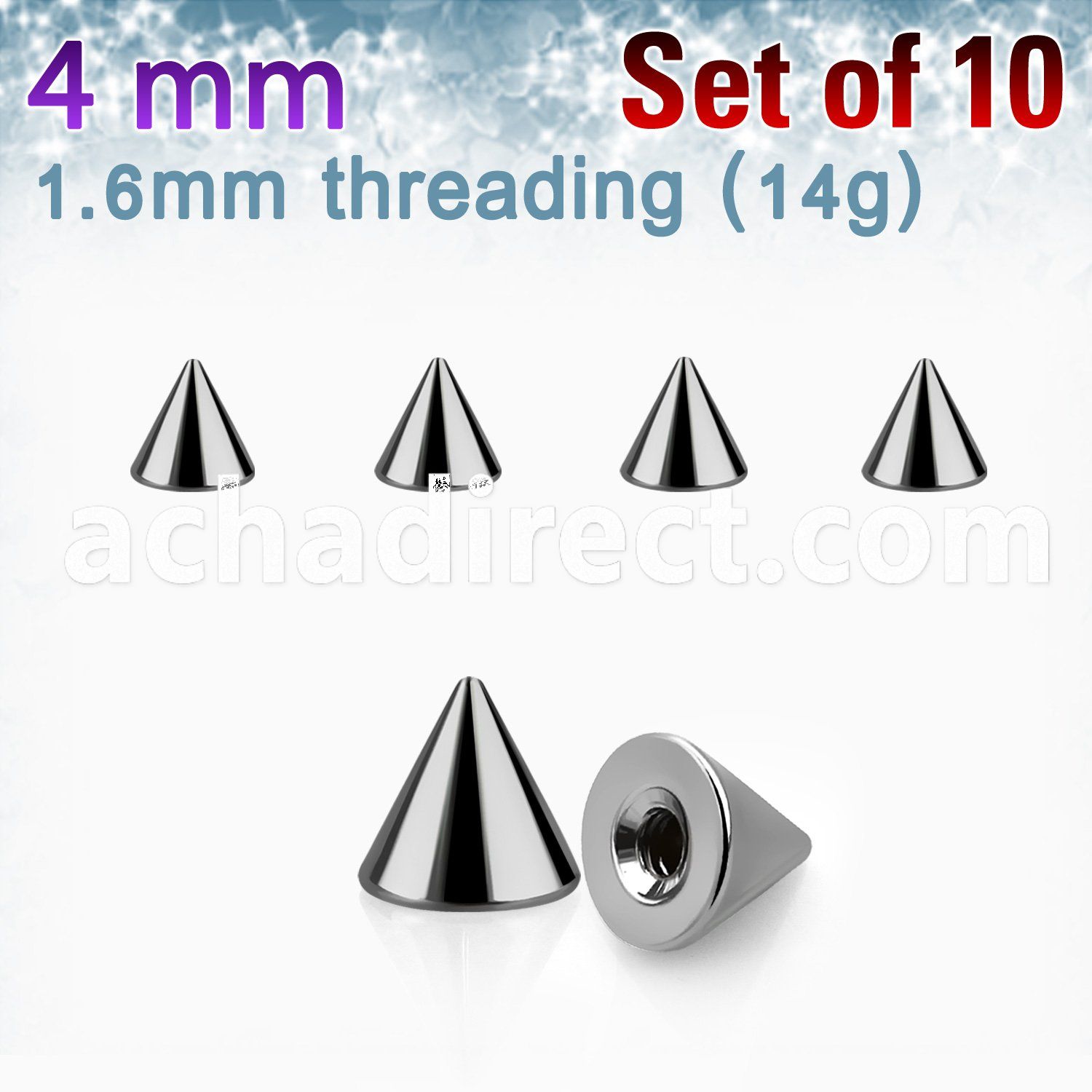 xcon4 pack of 10 pcs of 4mm high polished 316l steel cones