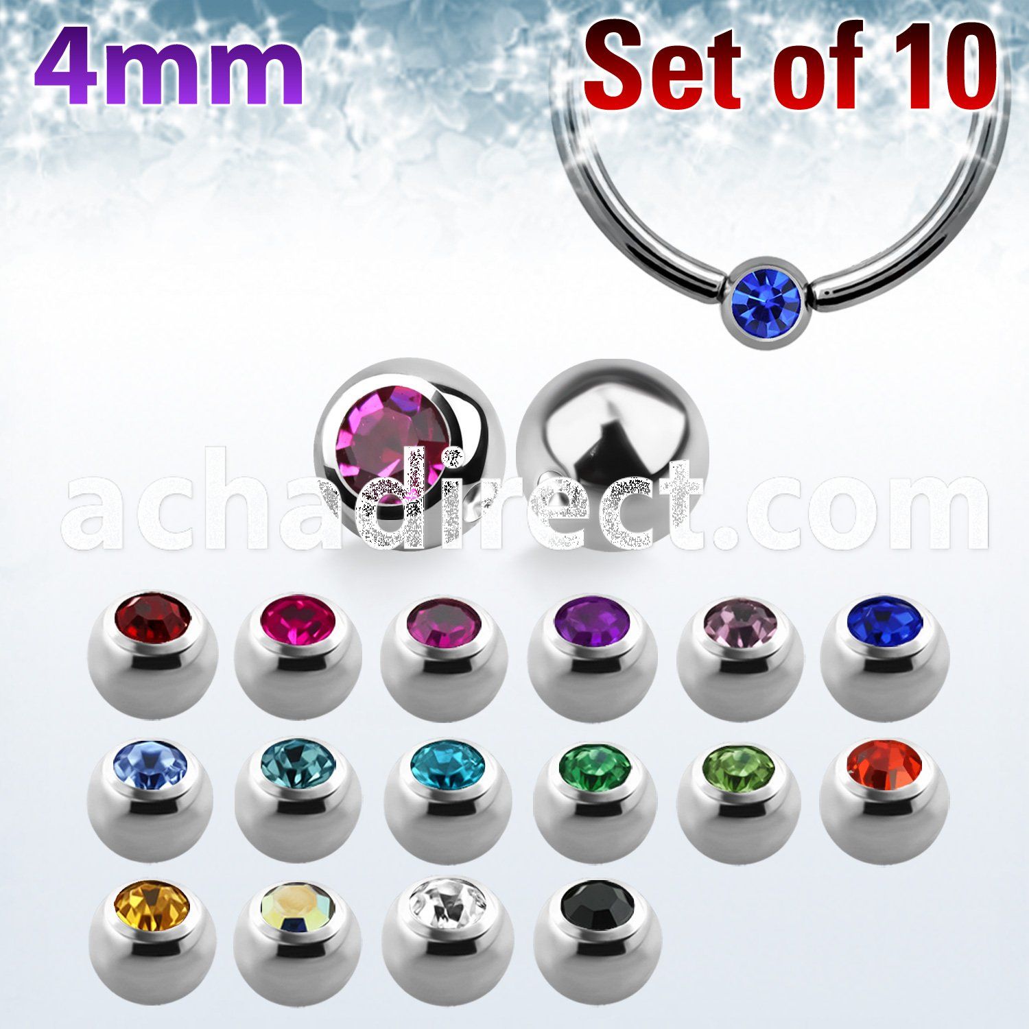 xdpbc4 4mm steel ball closure ring ball w bezel set crystal