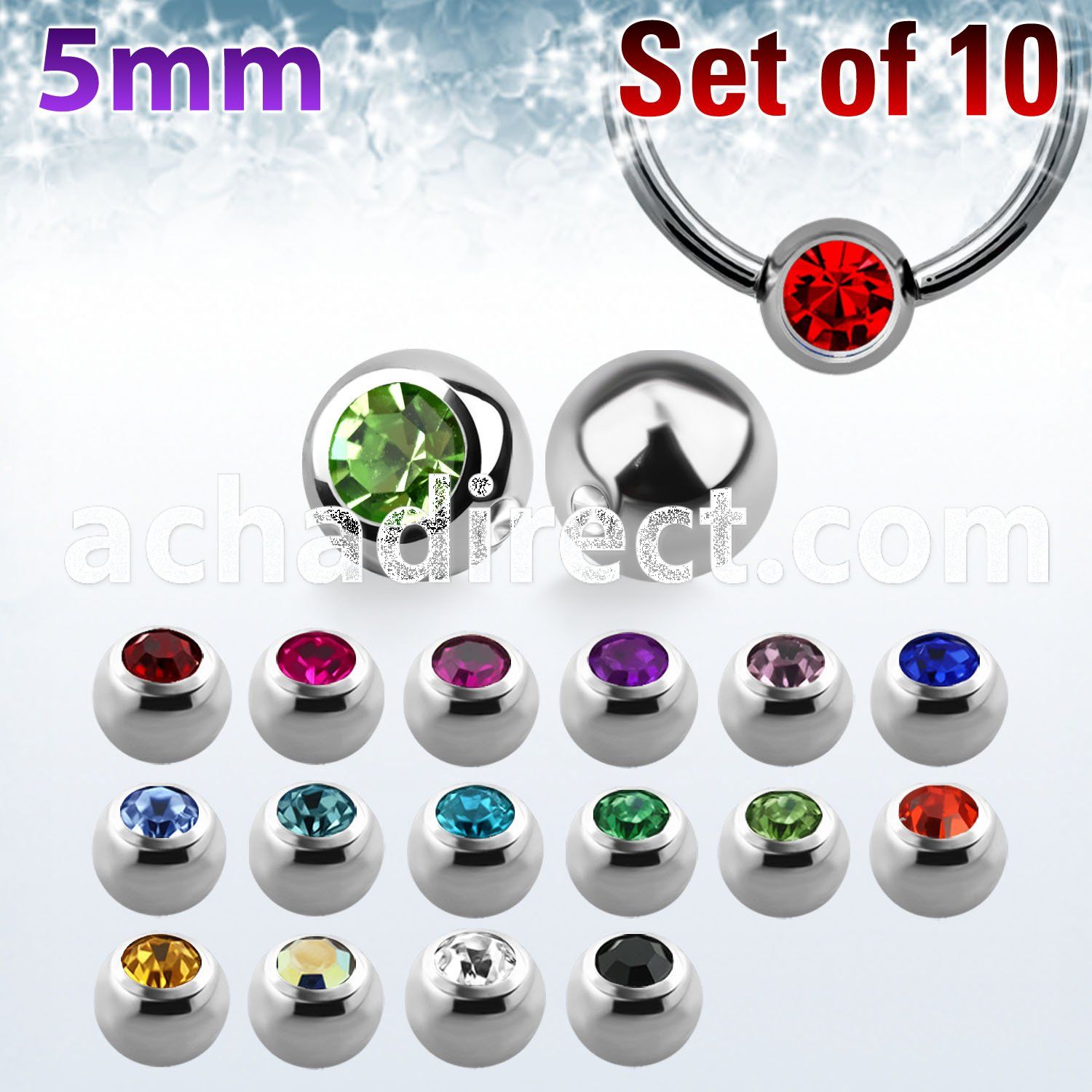 xdpbc5 5mm steel ball closure ring ball w bezel set crystal