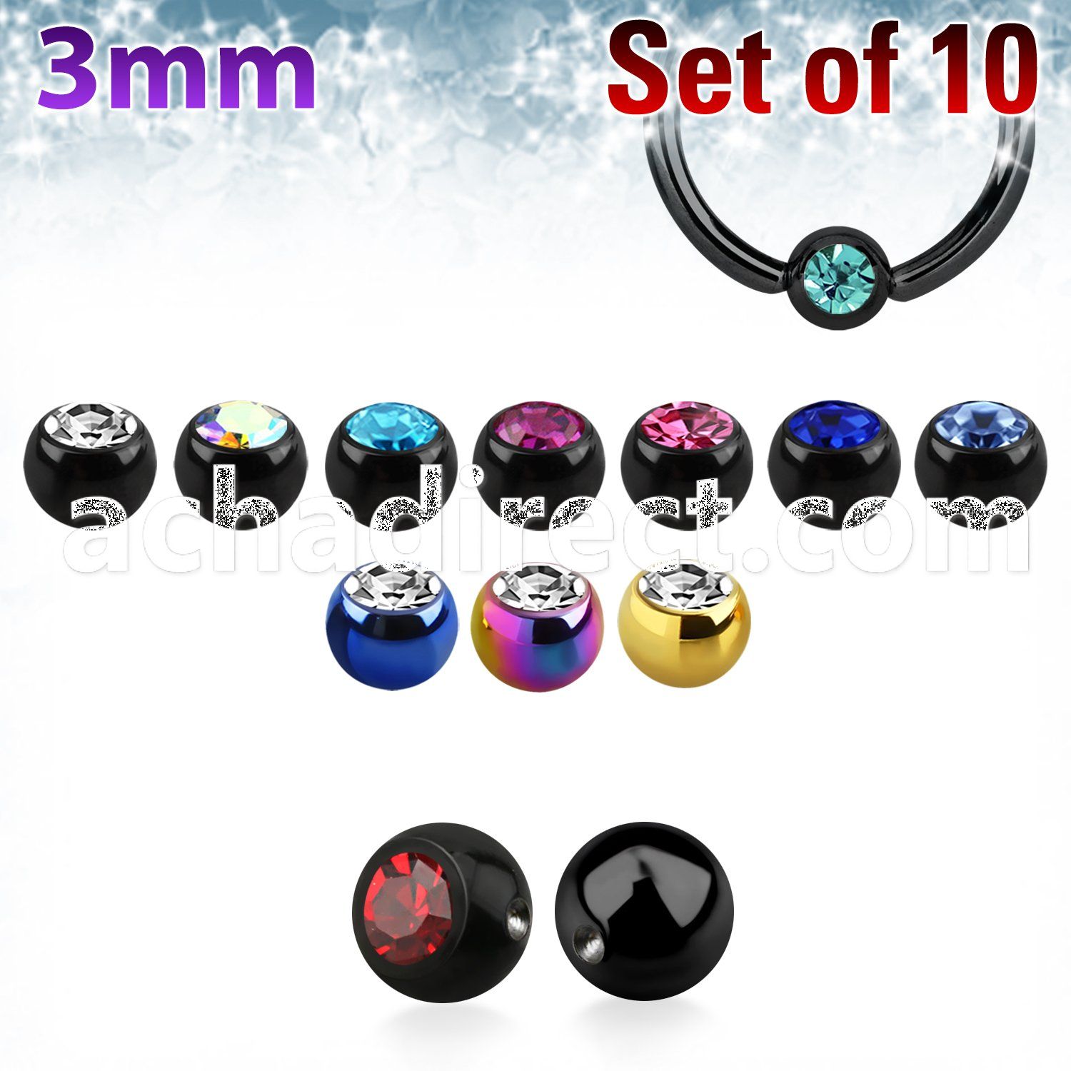 xdpbtc3 3mm pvd steel ball closure ring ball w crystal