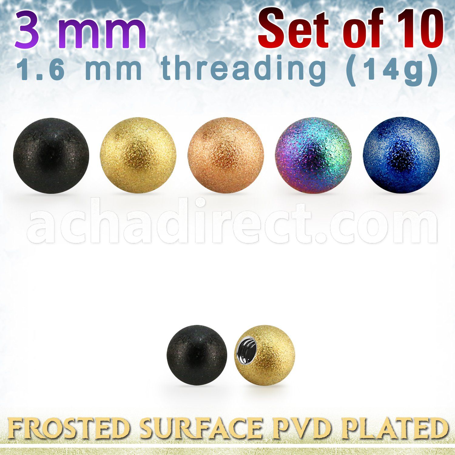xfobt3g set w 3mm pvd plated steel ball w frosted surface 1.6mm