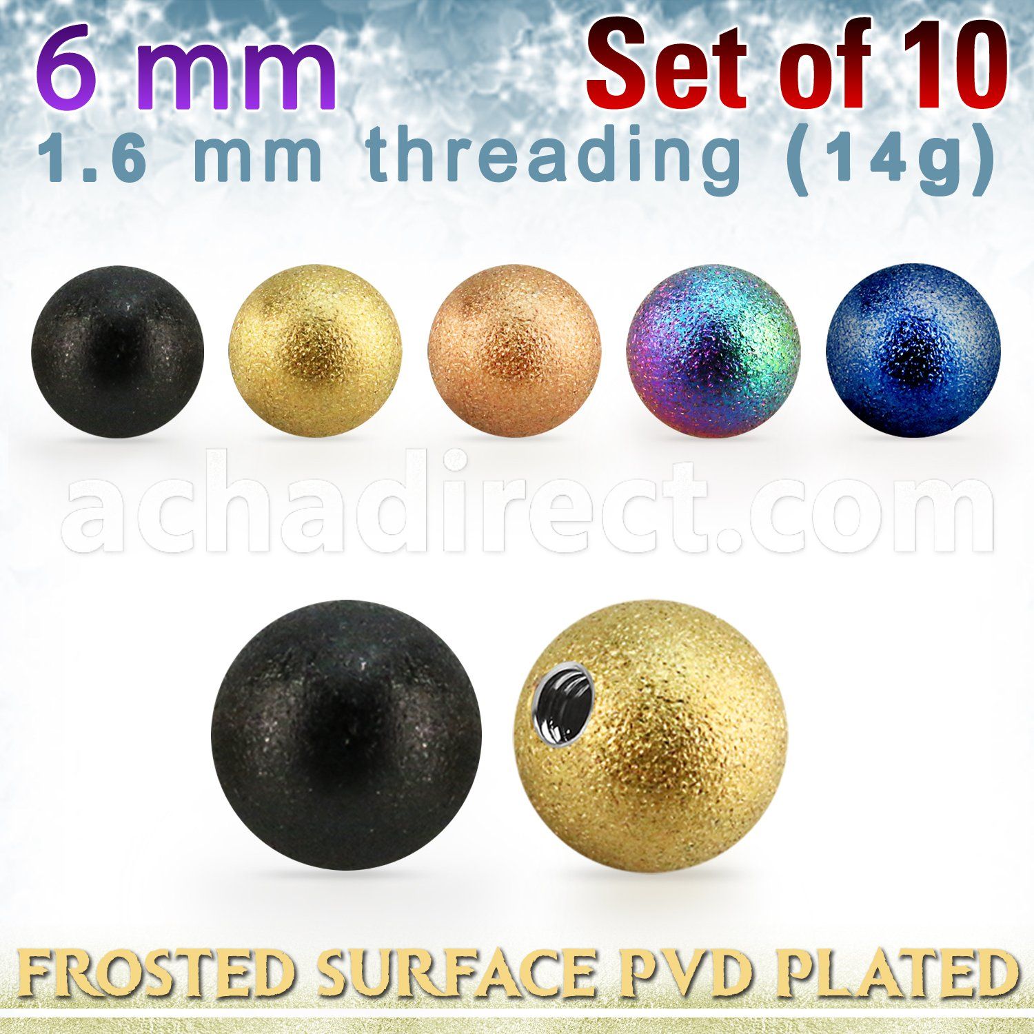 xfobt6g set w 6mm pvd plated steel ball w frosted surface 1.6mm