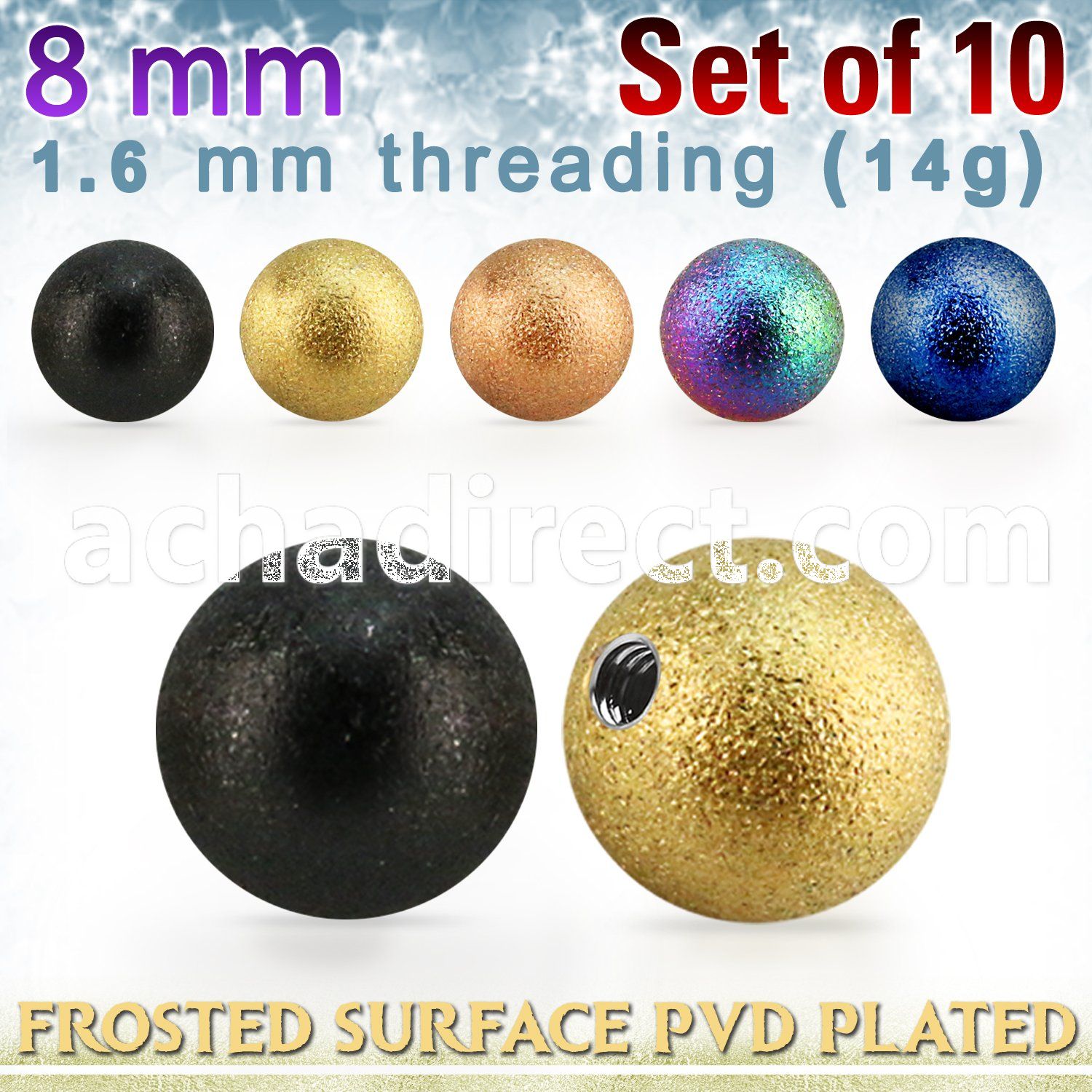 xfobt8g set w 8mm pvd plated steel ball w frosted surface 1.6mm
