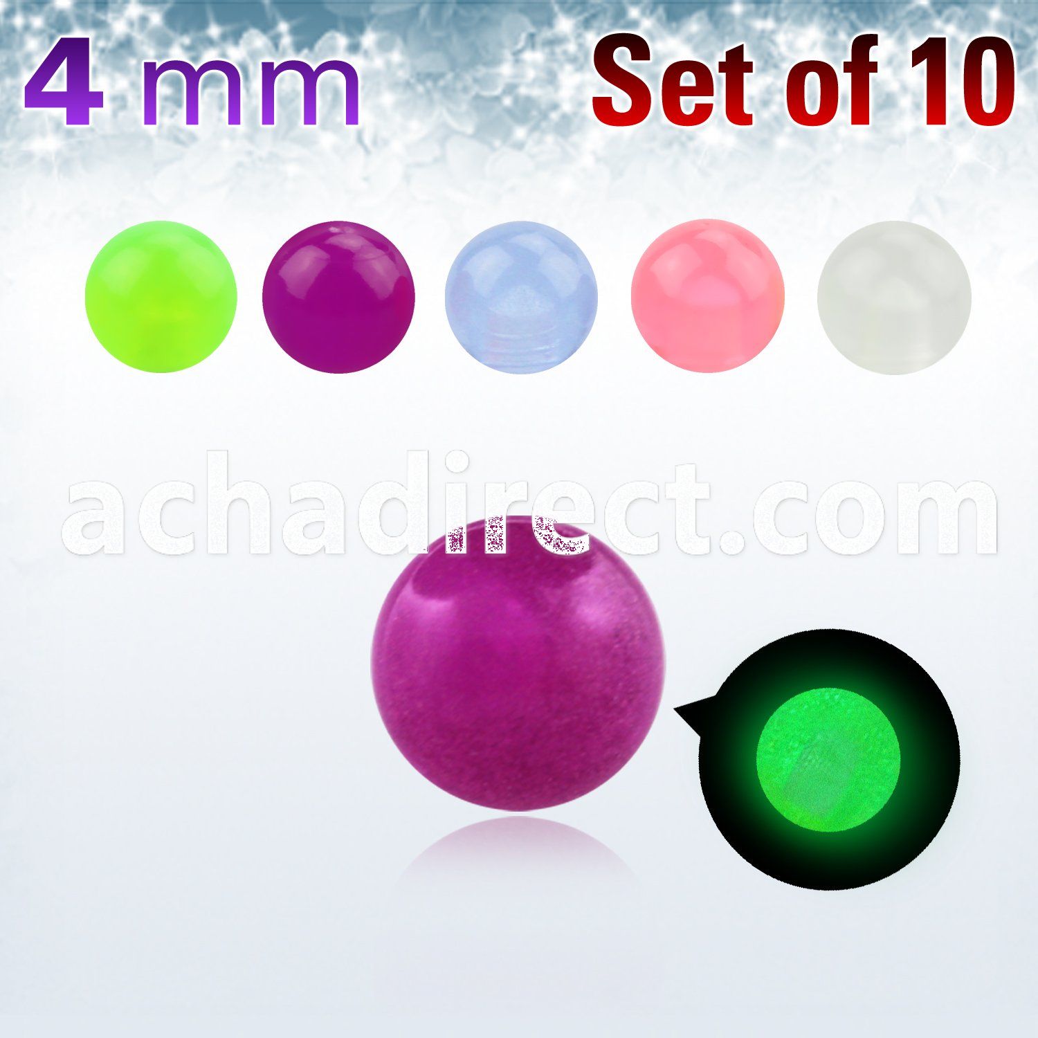 xglb4 pack of 4mm glow in the dark acrylic balls 1 2mm thread