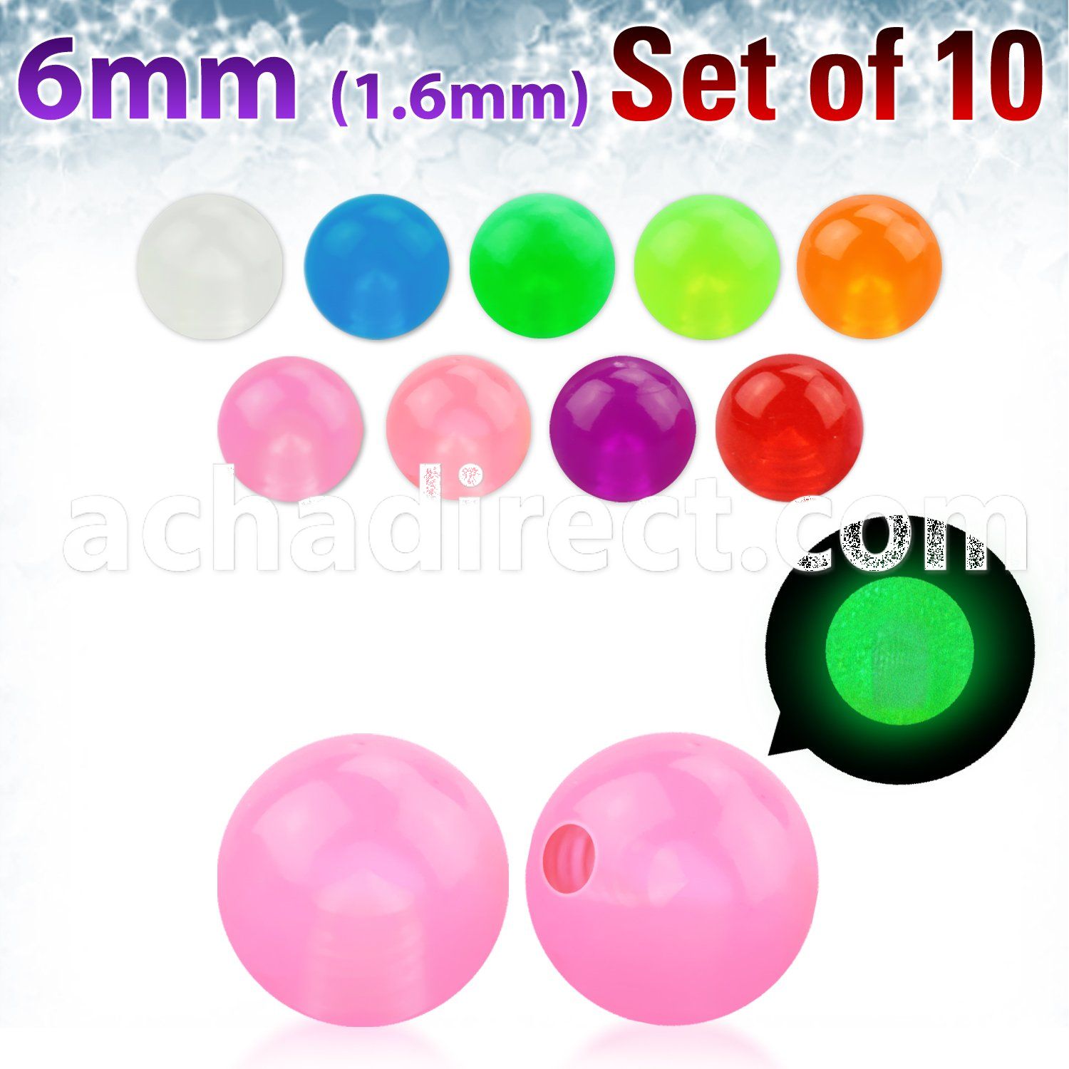 xglb6 pack of 10 pcs of 6mm glow in the dark acrylic balls