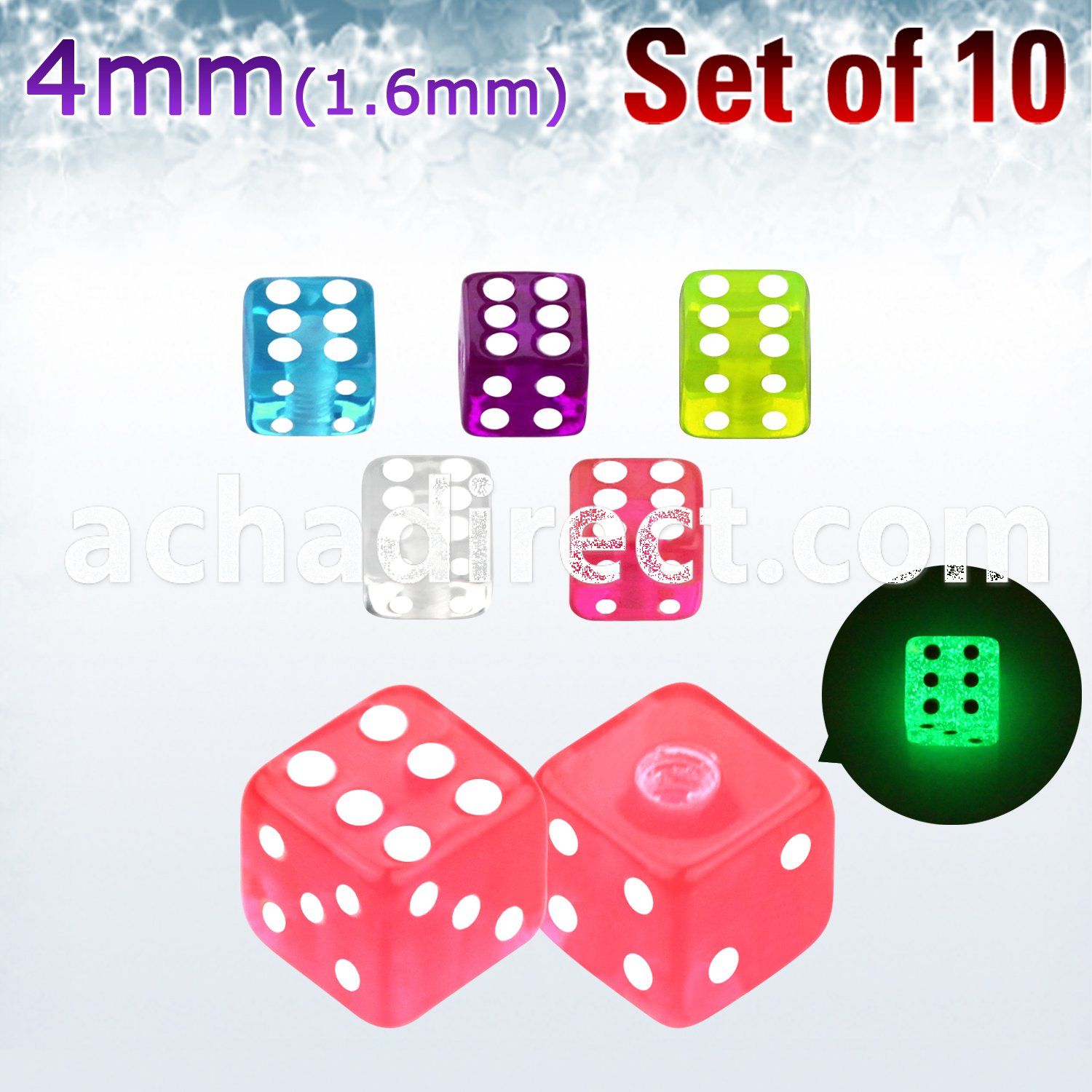 xgldi4 set of 10 pcs of 4mm glow in the dark acrylic dices
