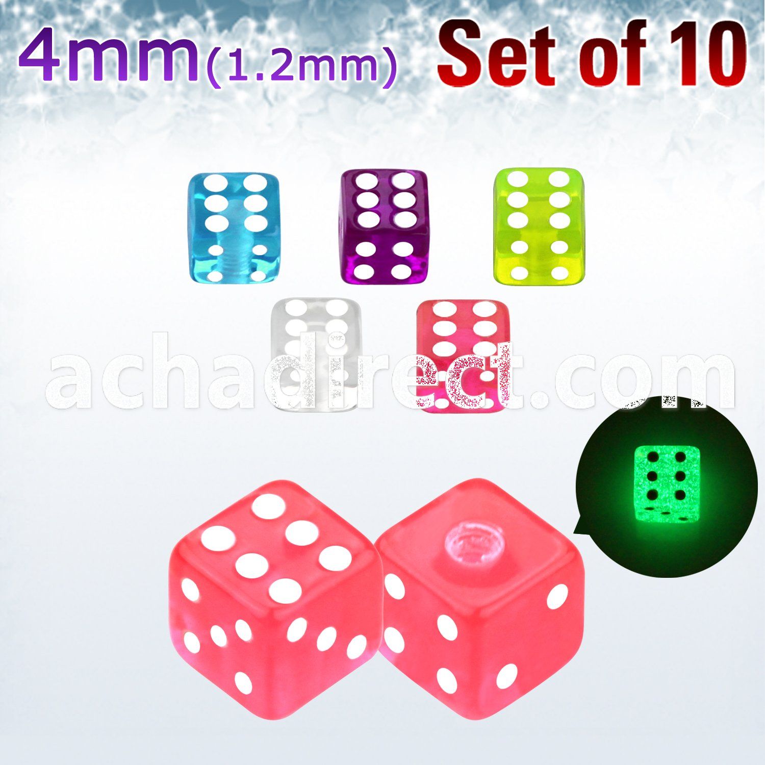 xgldi4s set of 10 pcs of 4mm glow in the dark acrylic dices