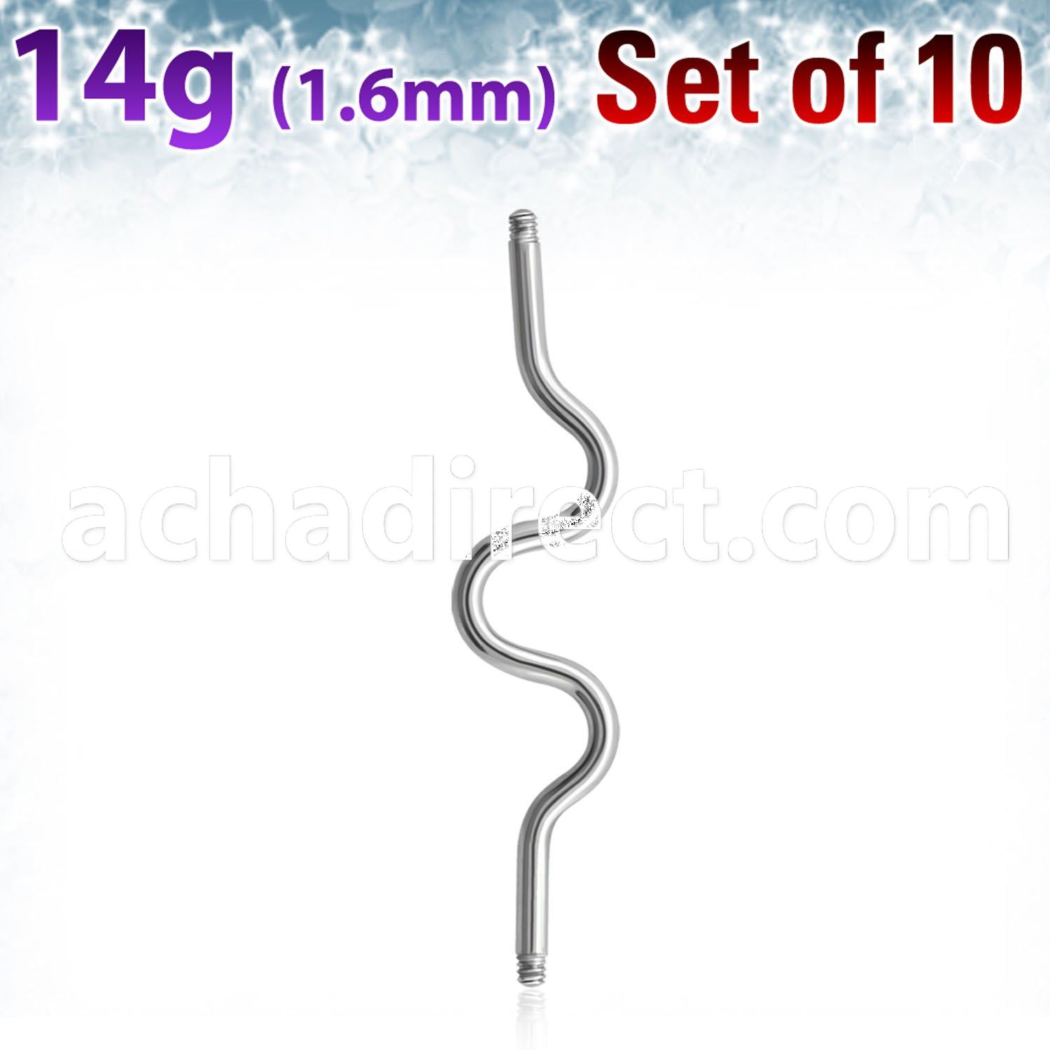 xina14g pack of 10 pcs of 316l steel industrial zig zag barbell