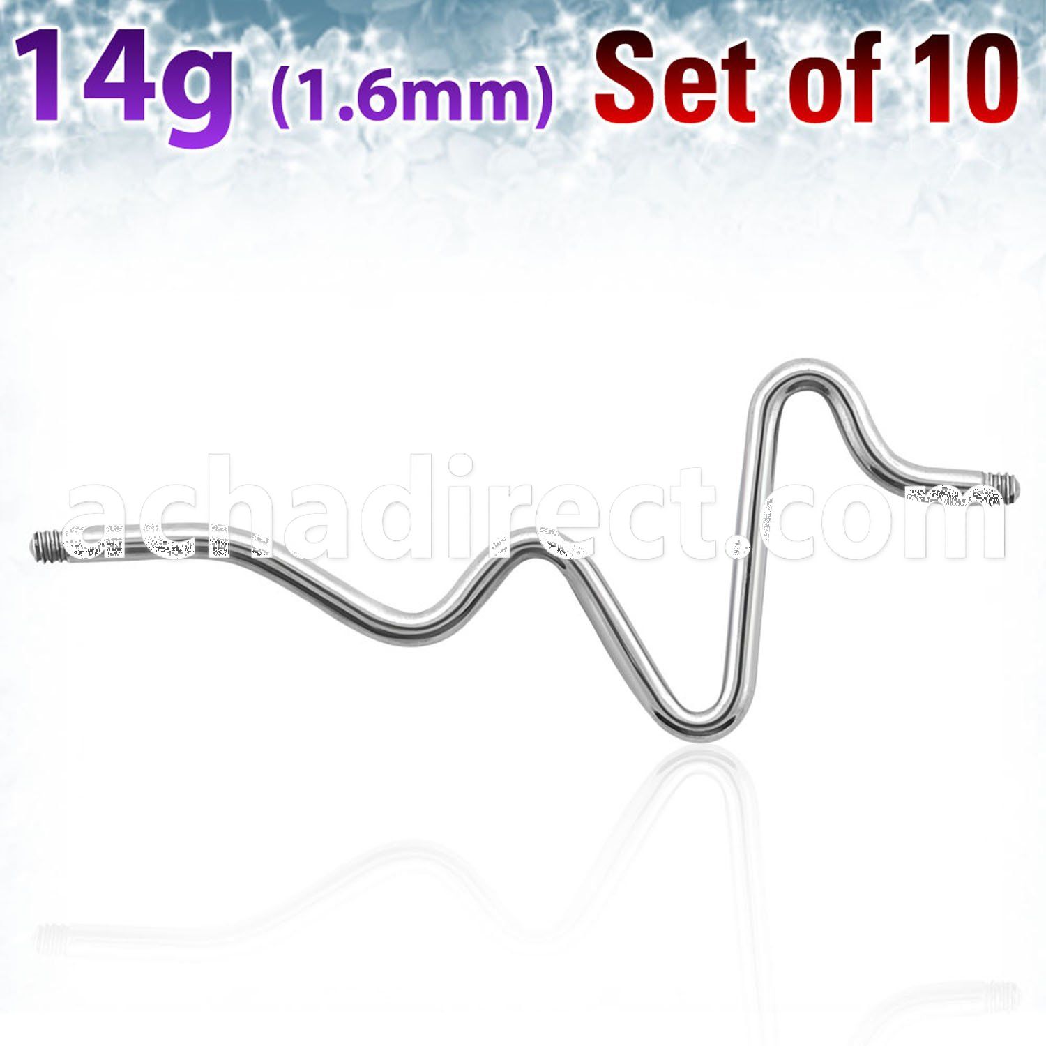 xine14g pack of 316l steel industrial heartbeat barbell