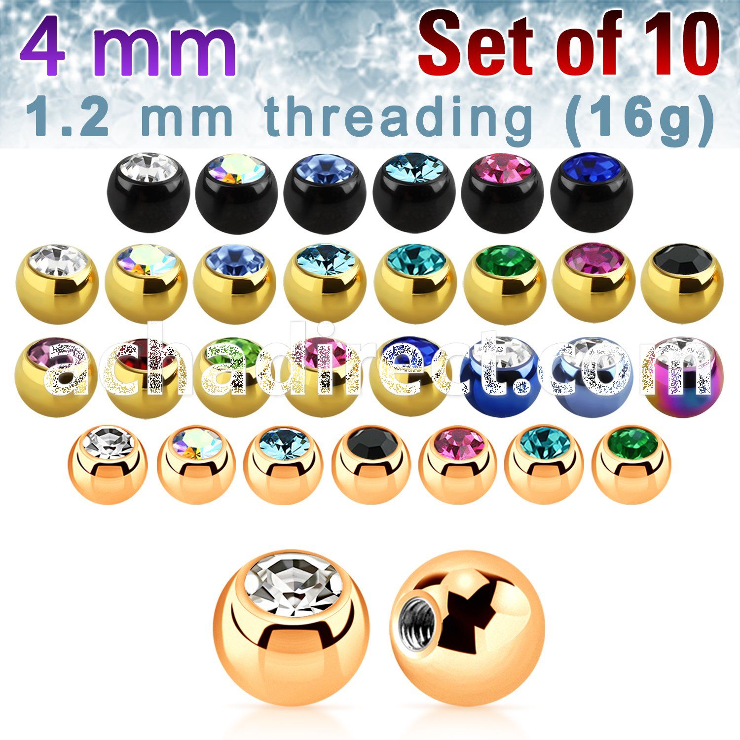 xjbt4s pack of anodized 316l steel balls with bezel crystals