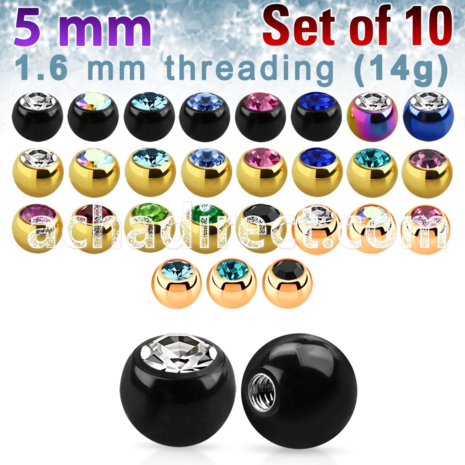 xjbt5g 4mm anodized surgical steel balls w bezel crystals