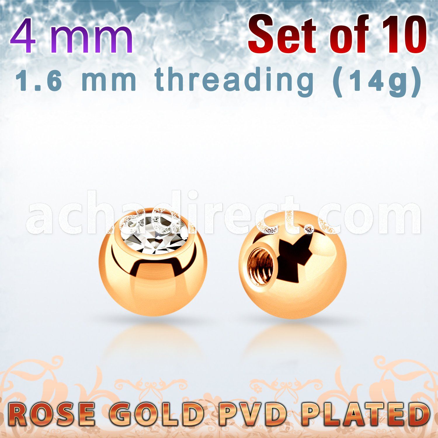 xjbtt4g pack 4mm x 1.6mm rose gold pvd ball w bezel set crystal