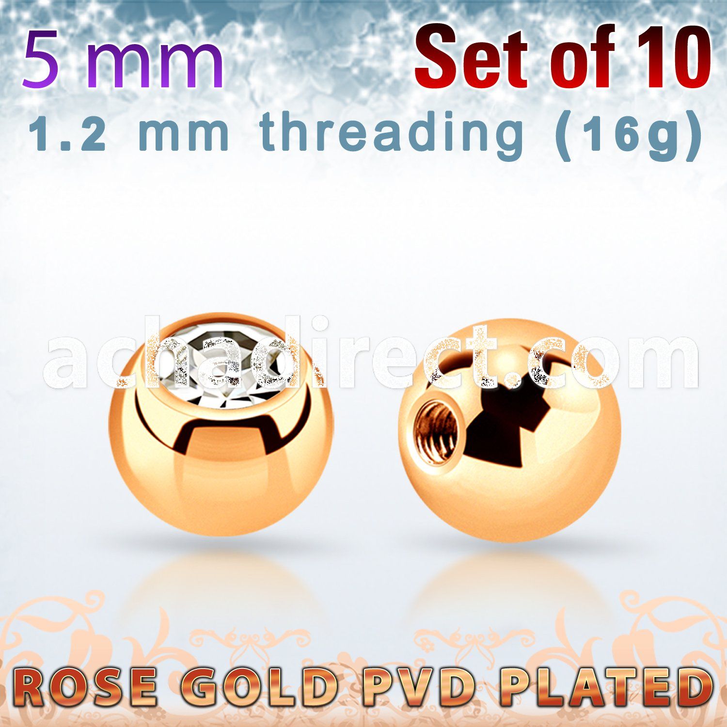 xjbtt5s pack 5mm x 1.2mm rose gold steel ball bezel set crystal