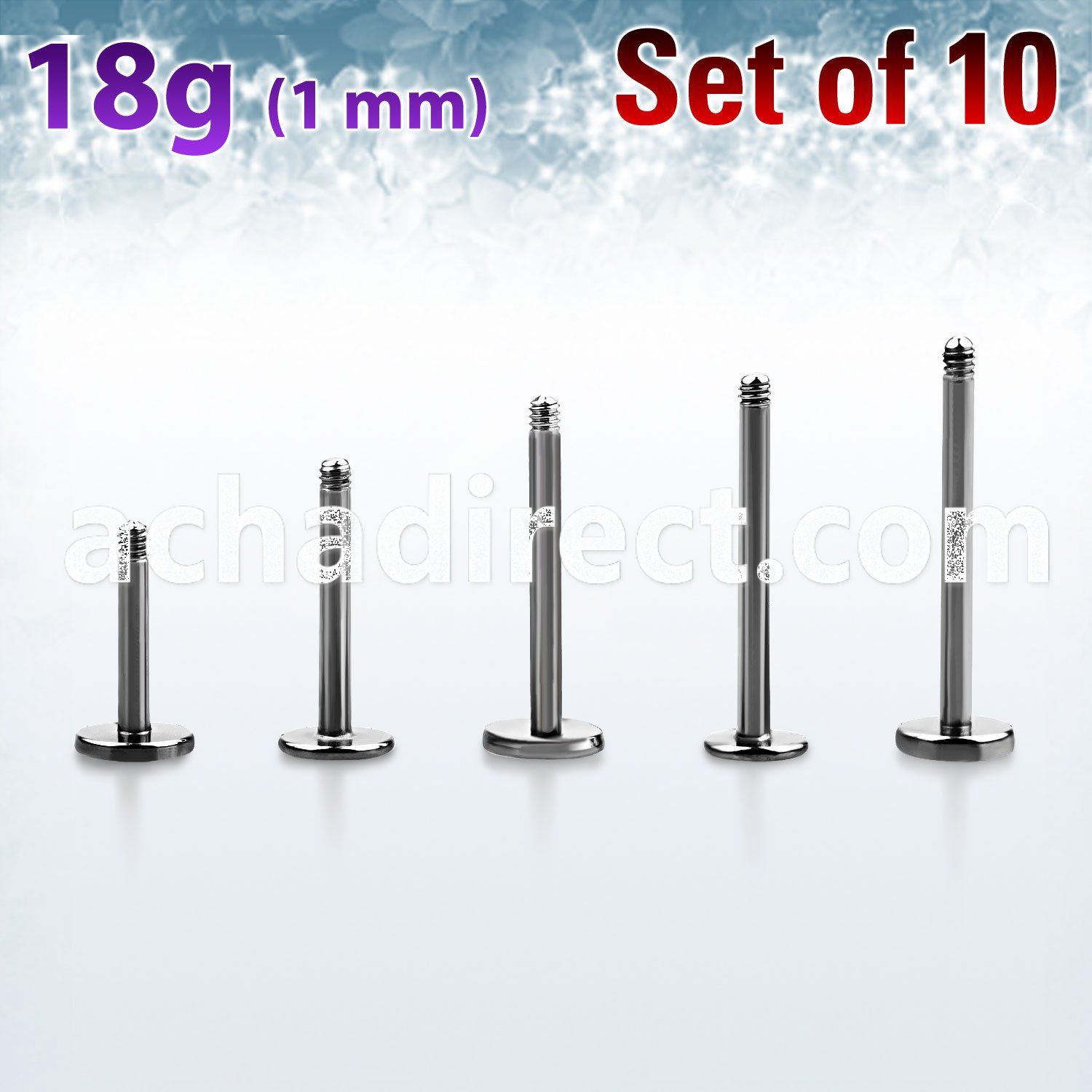 xlb18g set of 316l steel labret posts with 18g 1mm