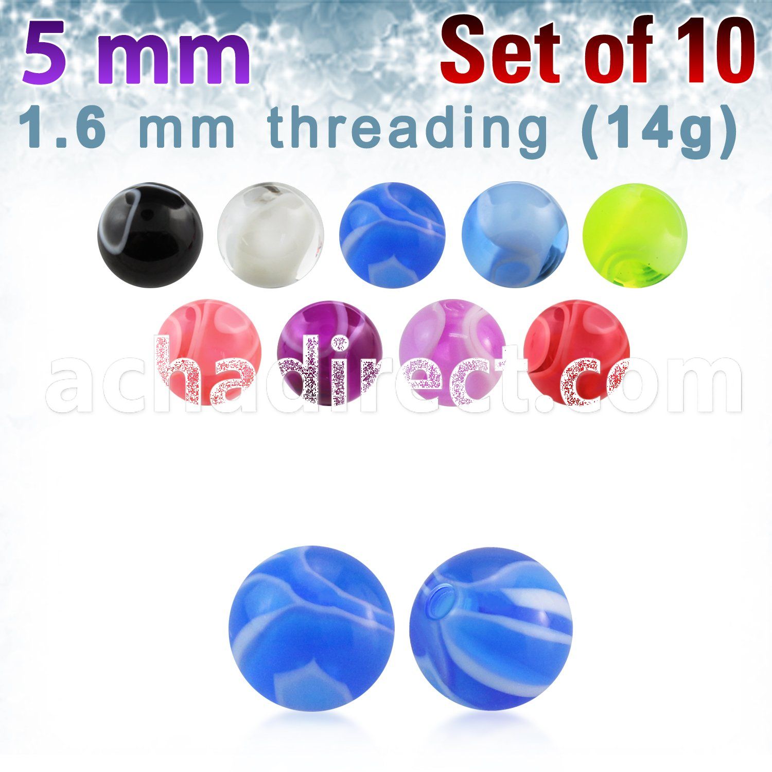xmbbal5 5mm acrylic marble balls with 14g 1 6mm threading