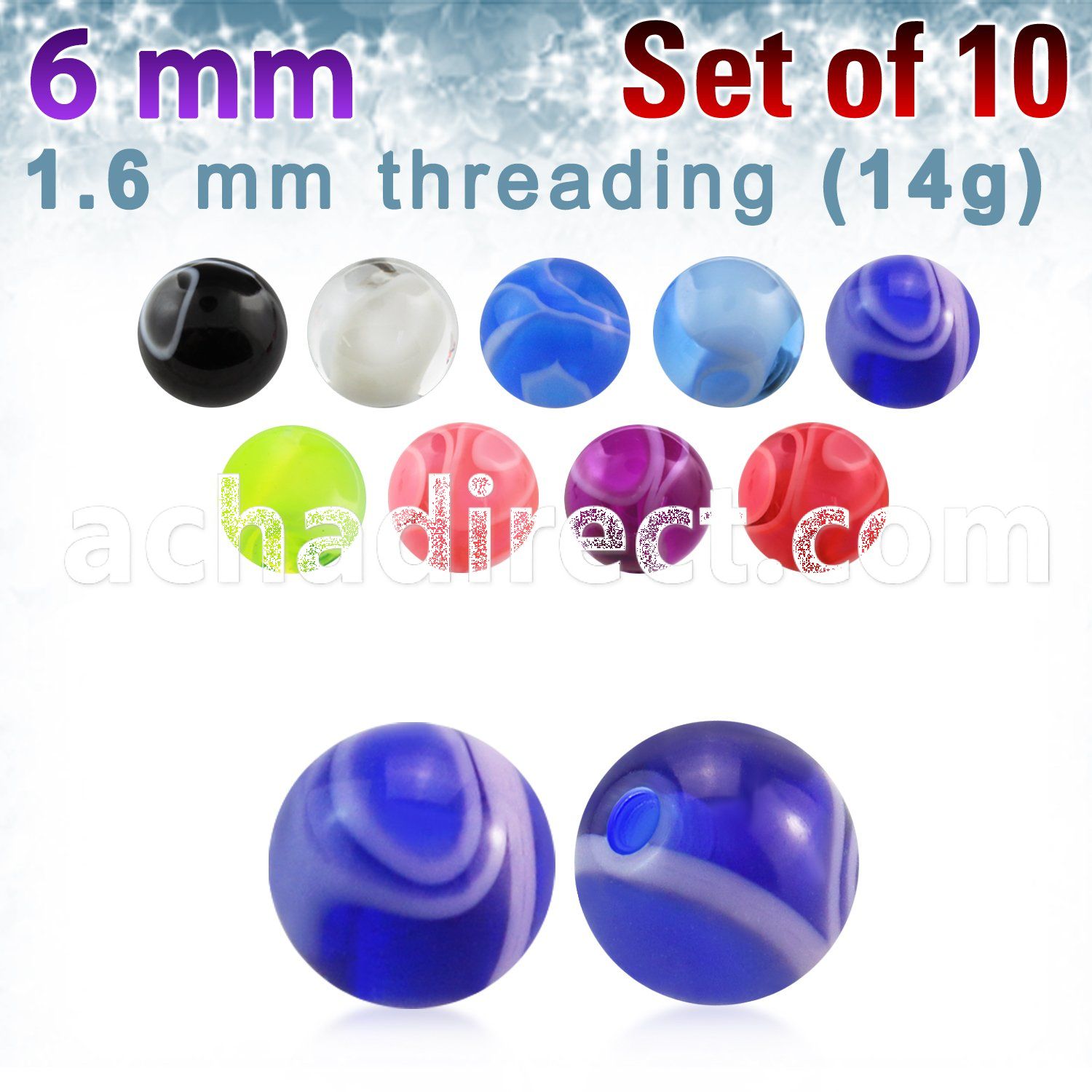 xmbbal6 6mm acrylic marble balls with 14g 1 6mm threading