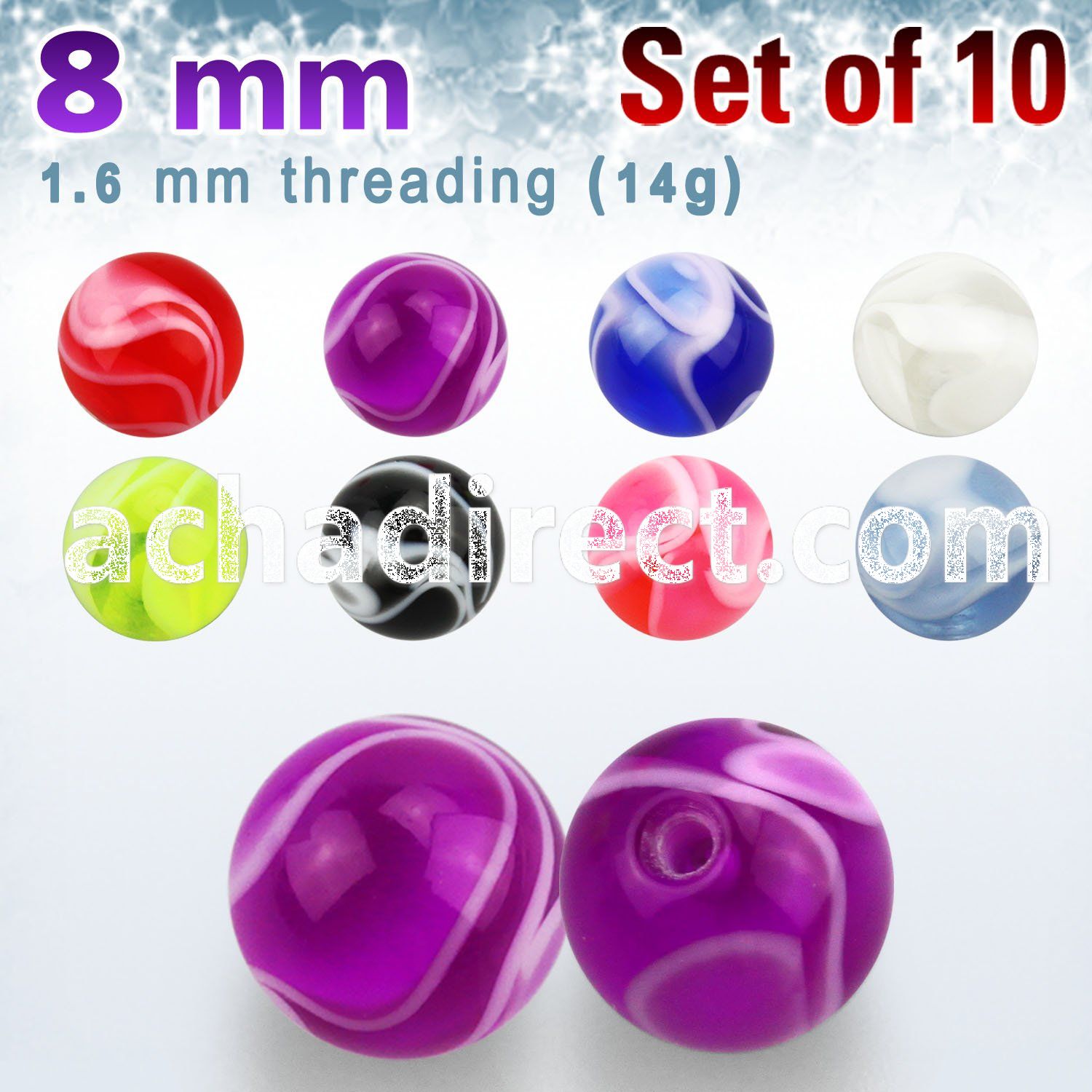 xmbbal8 8mm acrylic marble balls with 14g 1 6mm threading