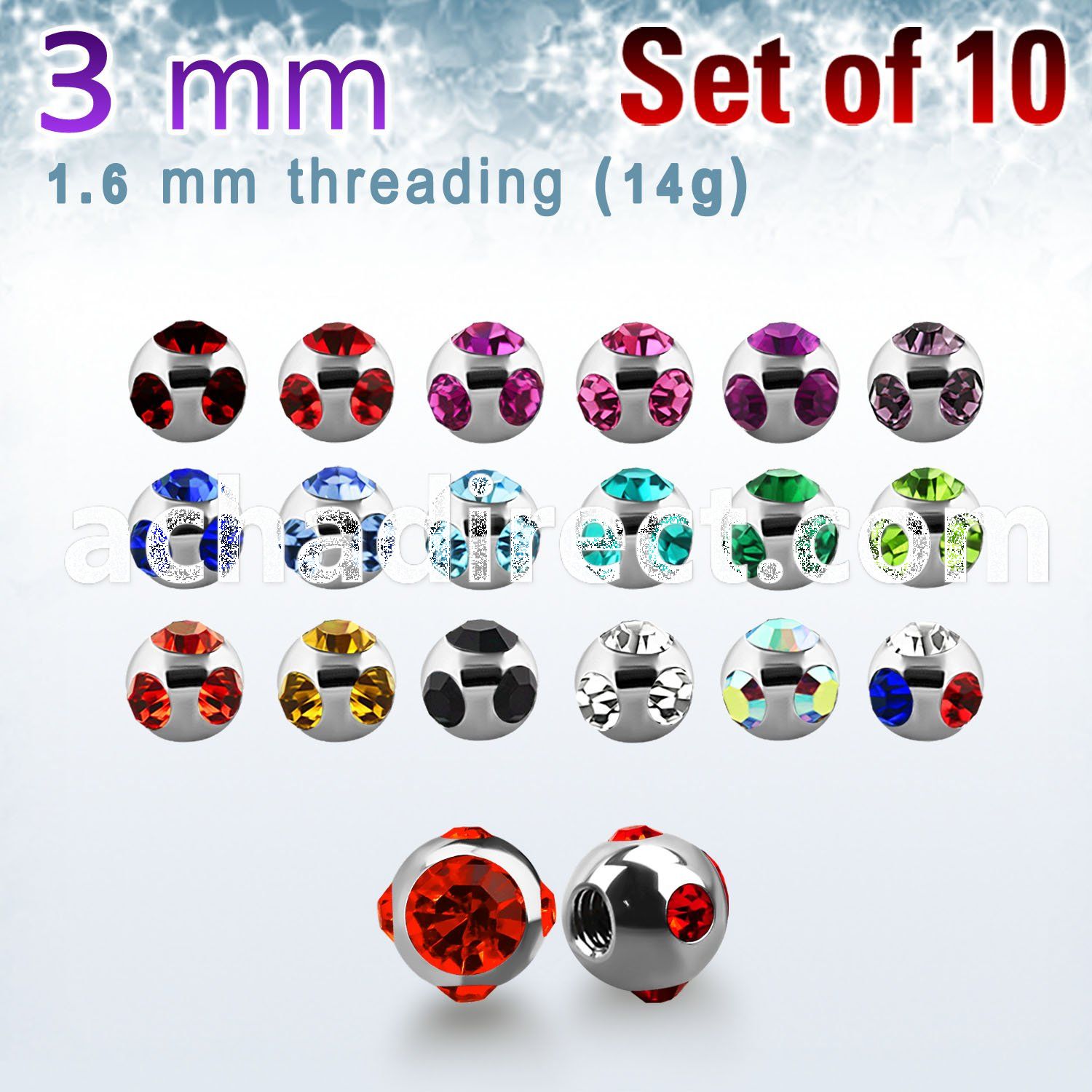 xmjb3g pack of 3mm 316l steel balls w small big crystals