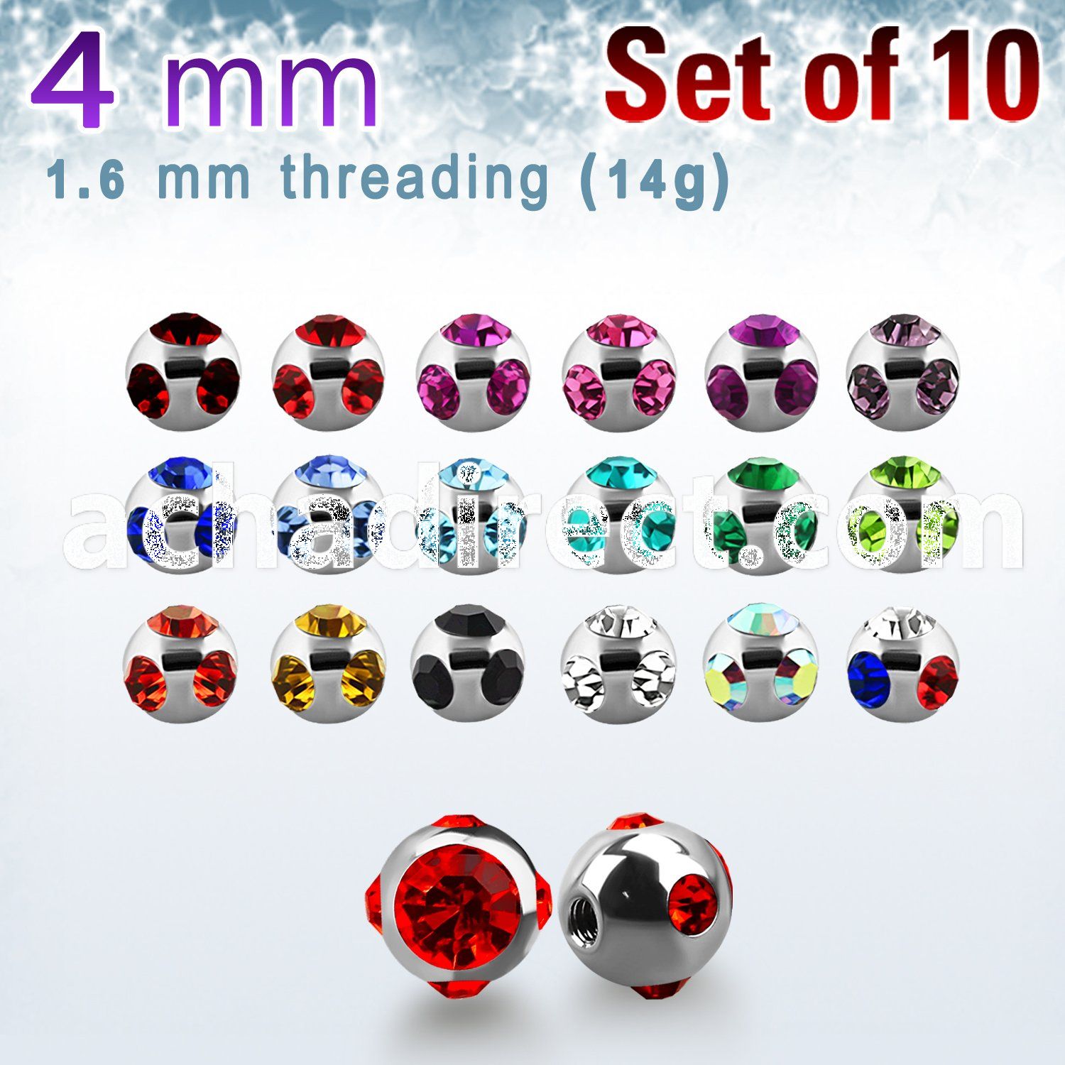 xmjb4 pack of 4mm high polished 316l steel balls with crystals